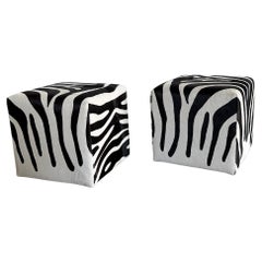 Zebra Printed Pony Hair Cube Ottoman