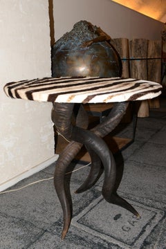 Zebra Side Table with Kudu Horns
