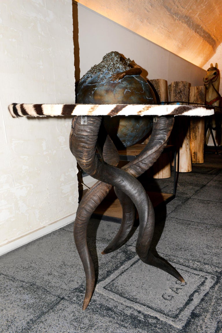 French Zebra Side Table with Kudu Horns For Sale