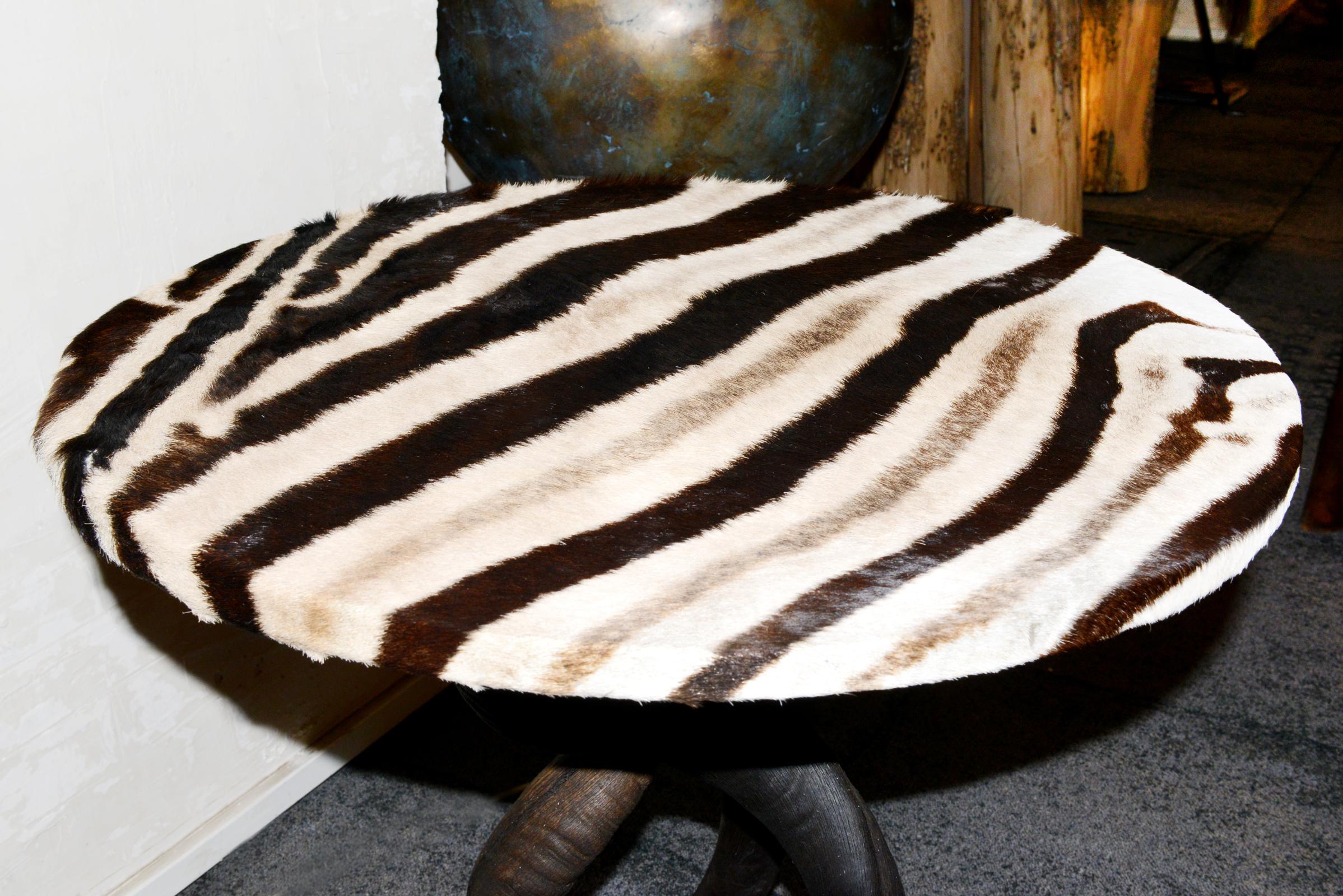 French Zebra Side Table with Kudu Horns For Sale