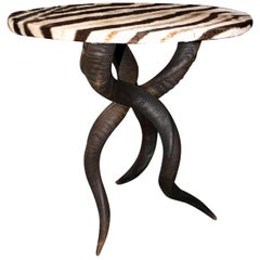 Zebra Side Table with Kudu Horns