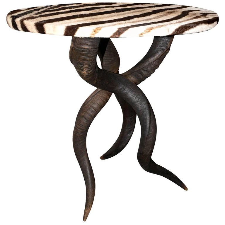 Zebra Side Table with Kudu Horns For Sale