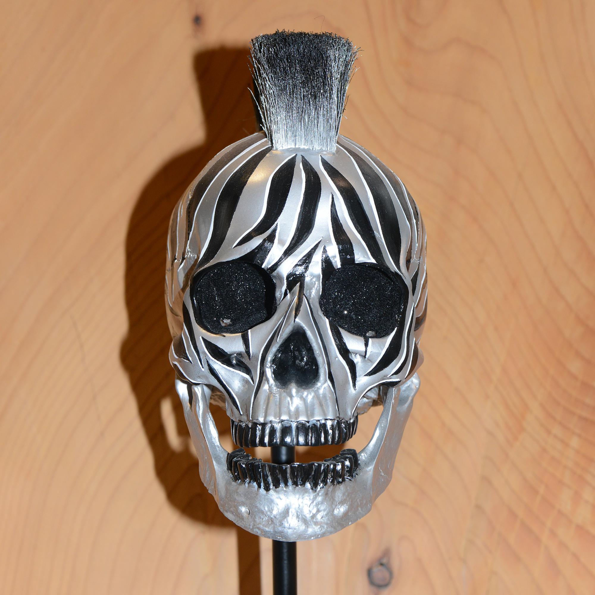 French Zebra Silver Skull Sculpture For Sale