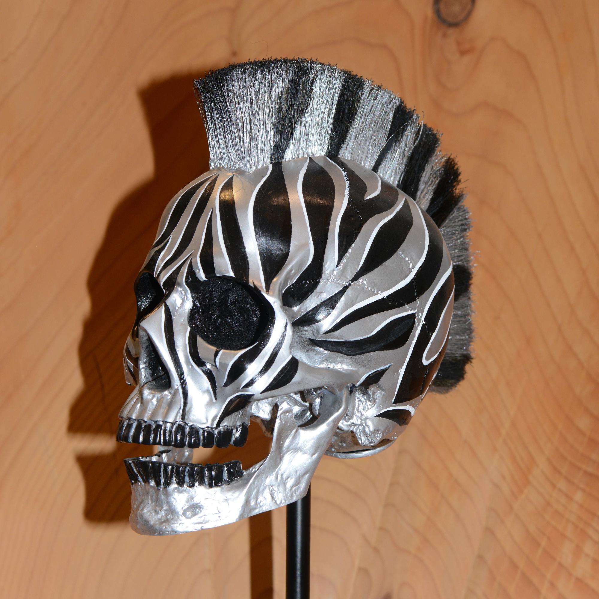 Zebra Silver Skull Sculpture For Sale 1