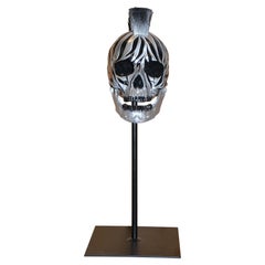 Zebra Silver Skull Sculpture