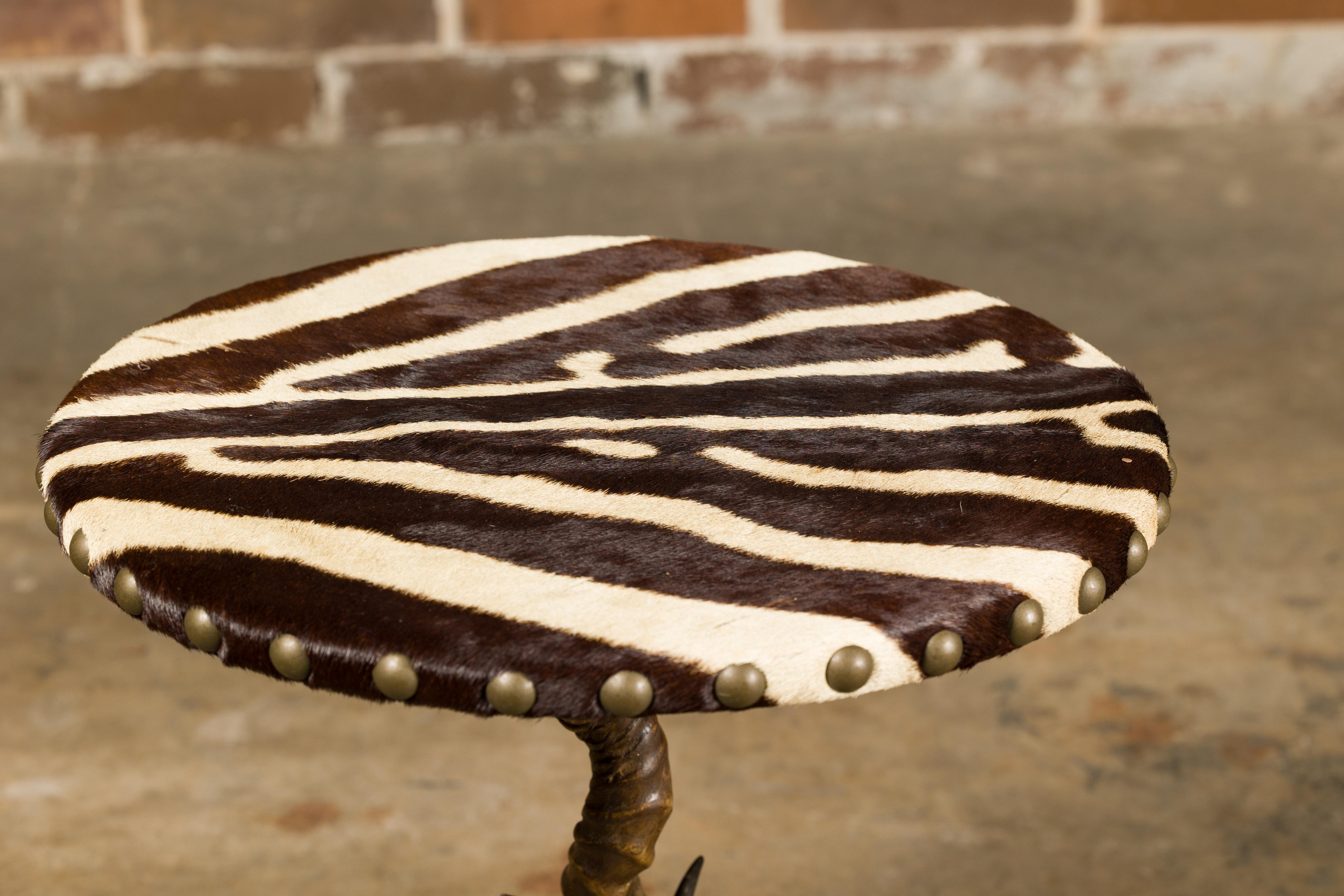 Zebra Skin Circular Top Side Tables with Horn Bases, Two Sold Each For Sale 6