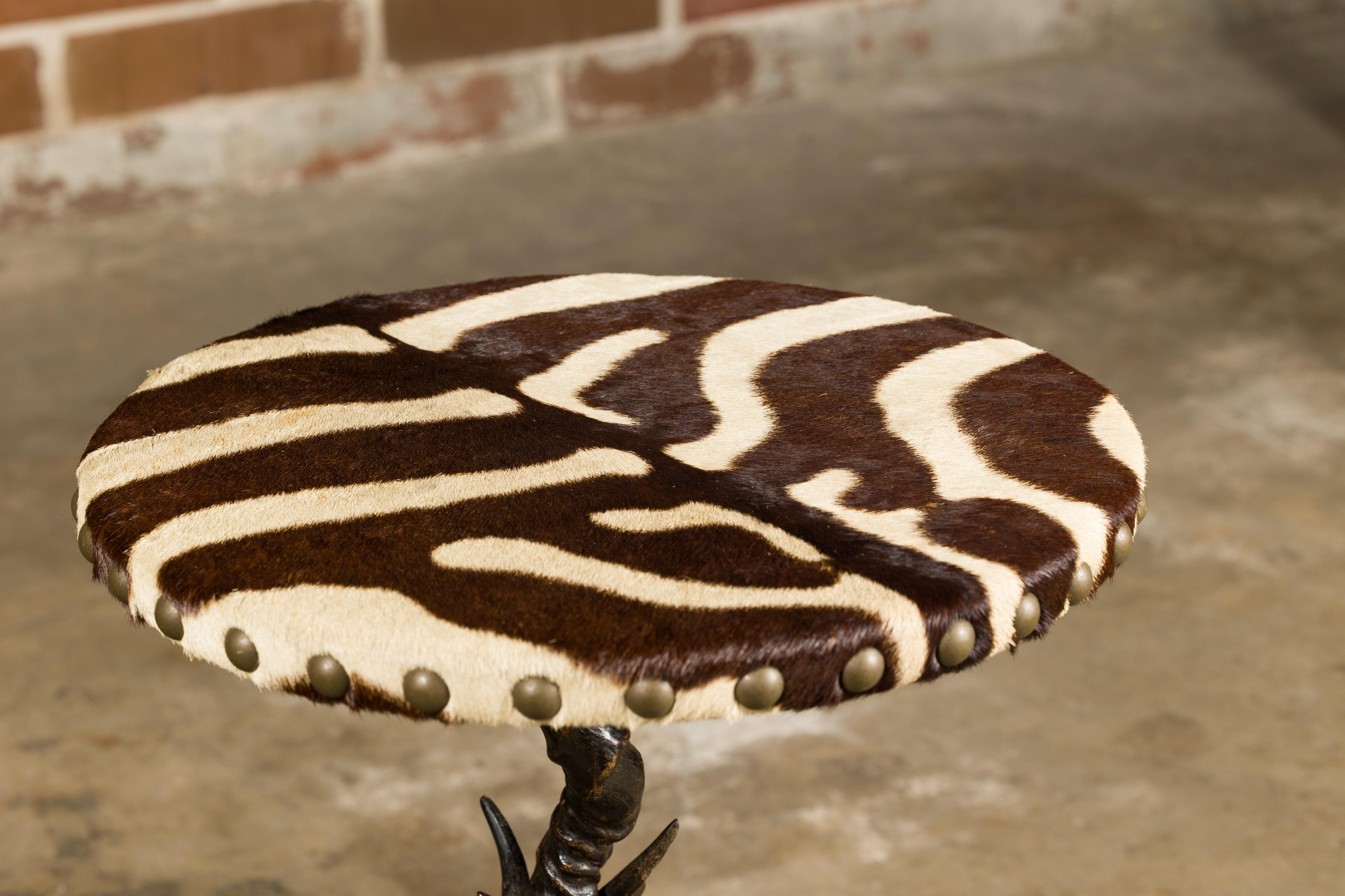 Zebra Skin Circular Top Side Tables with Horn Bases, Two Sold Each For Sale 7