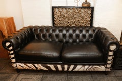 Zebra Sofa with Real Zebra Skin and Black Leather