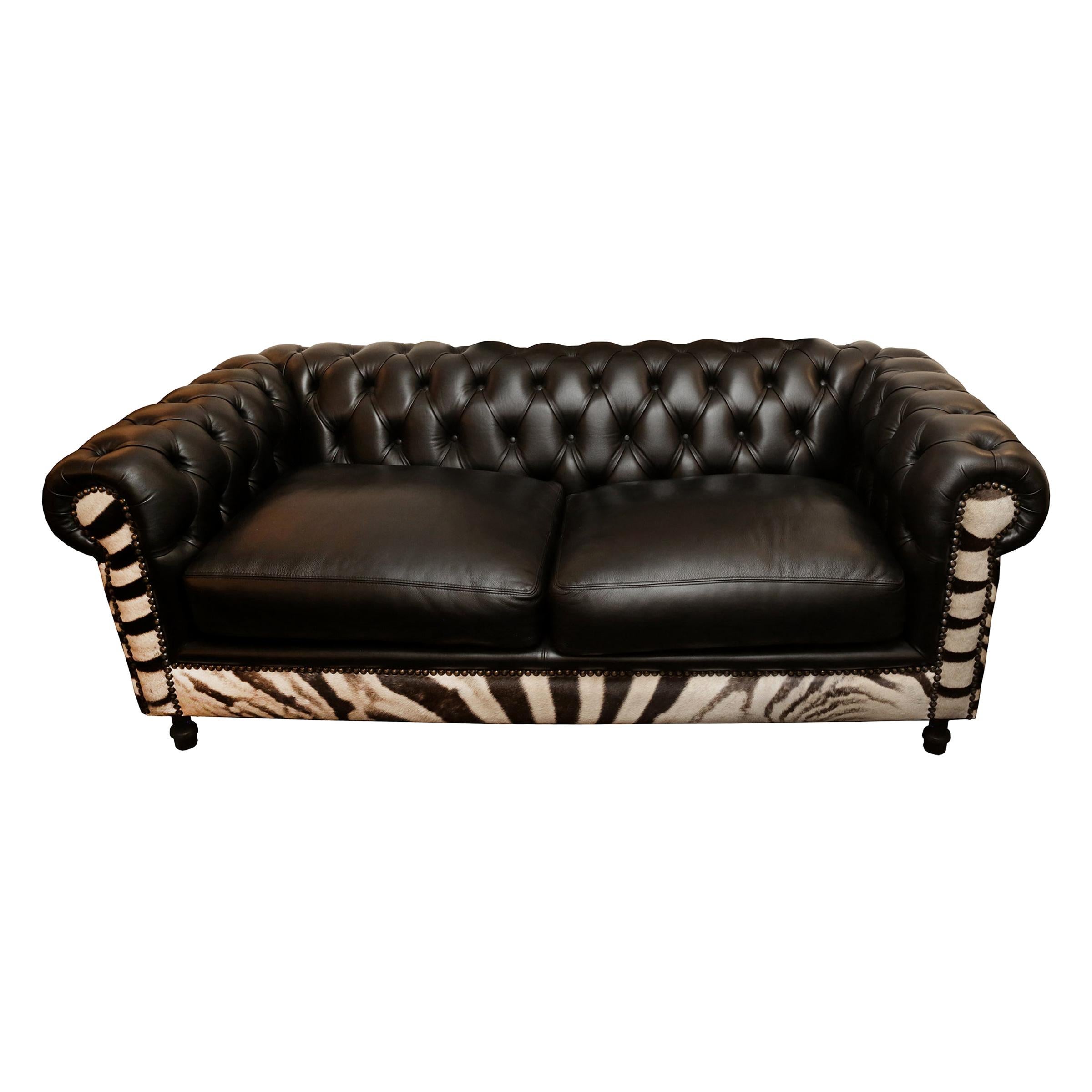 Real Zebra Skin And Black Leather, Patent Leather Sofa