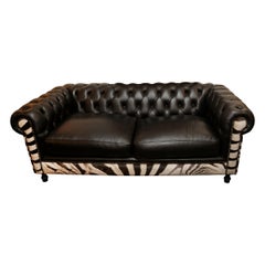 Zebra Sofa with Real Zebra Skin and Black Leather
