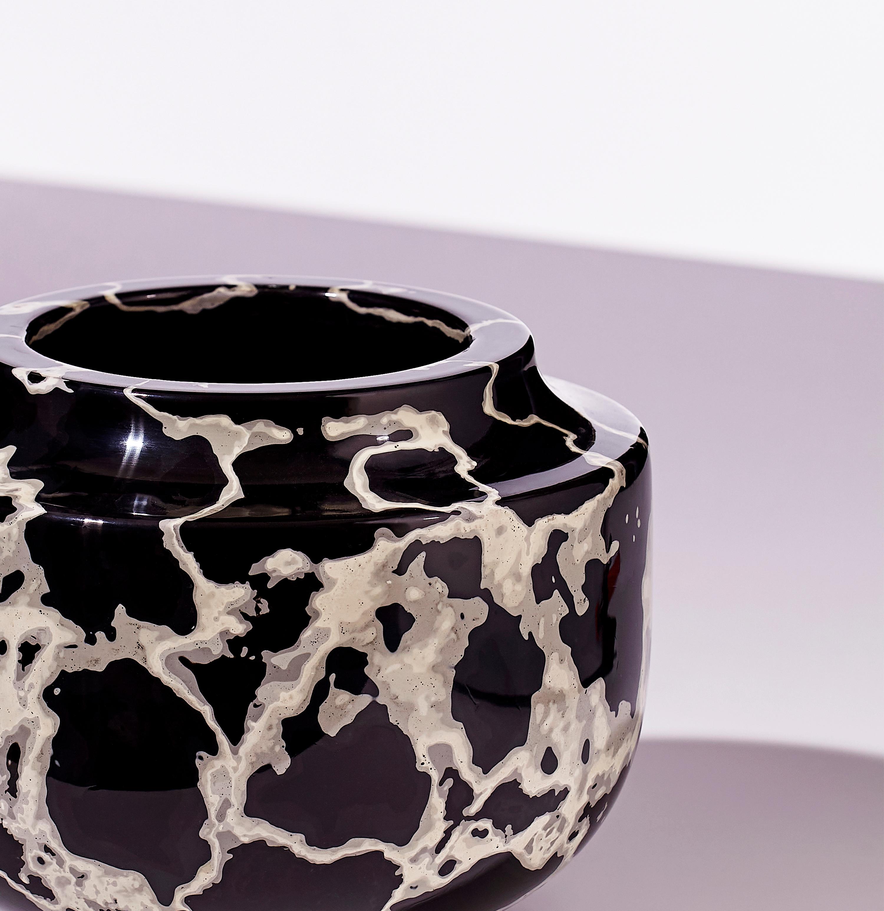 Lacquered Zebra Stone, Black & White Jesmonite Vase / Vessel by Nic Parnell For Sale