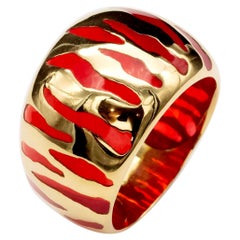 Zebra-Striped 18-Karat Gold and Orange Resin Dome Ring