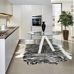 Zebra-Striped Printed Leather Rug Black & White