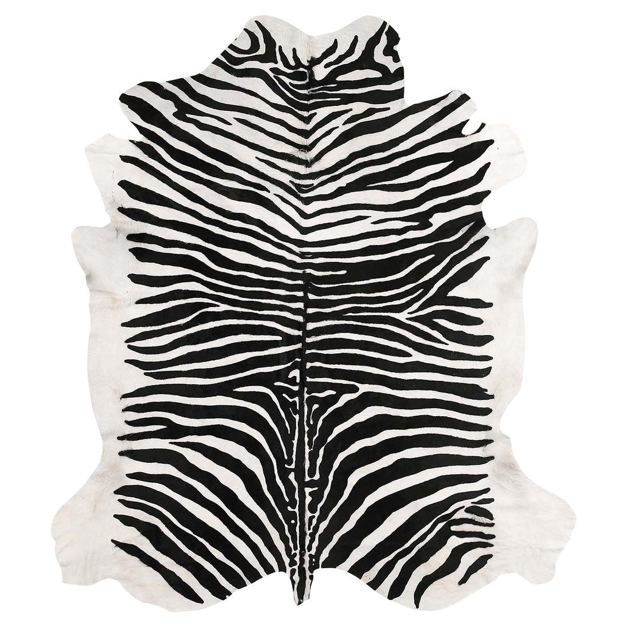 Zebra-Striped Printed Leather Rug Black & White