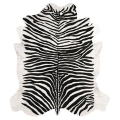 Zebra-Striped Printed Leather Rug Black & White