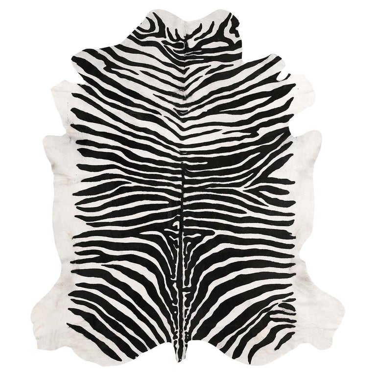 ZebraStriped Printed Leather Rug Black and White For Sale at 1stDibs