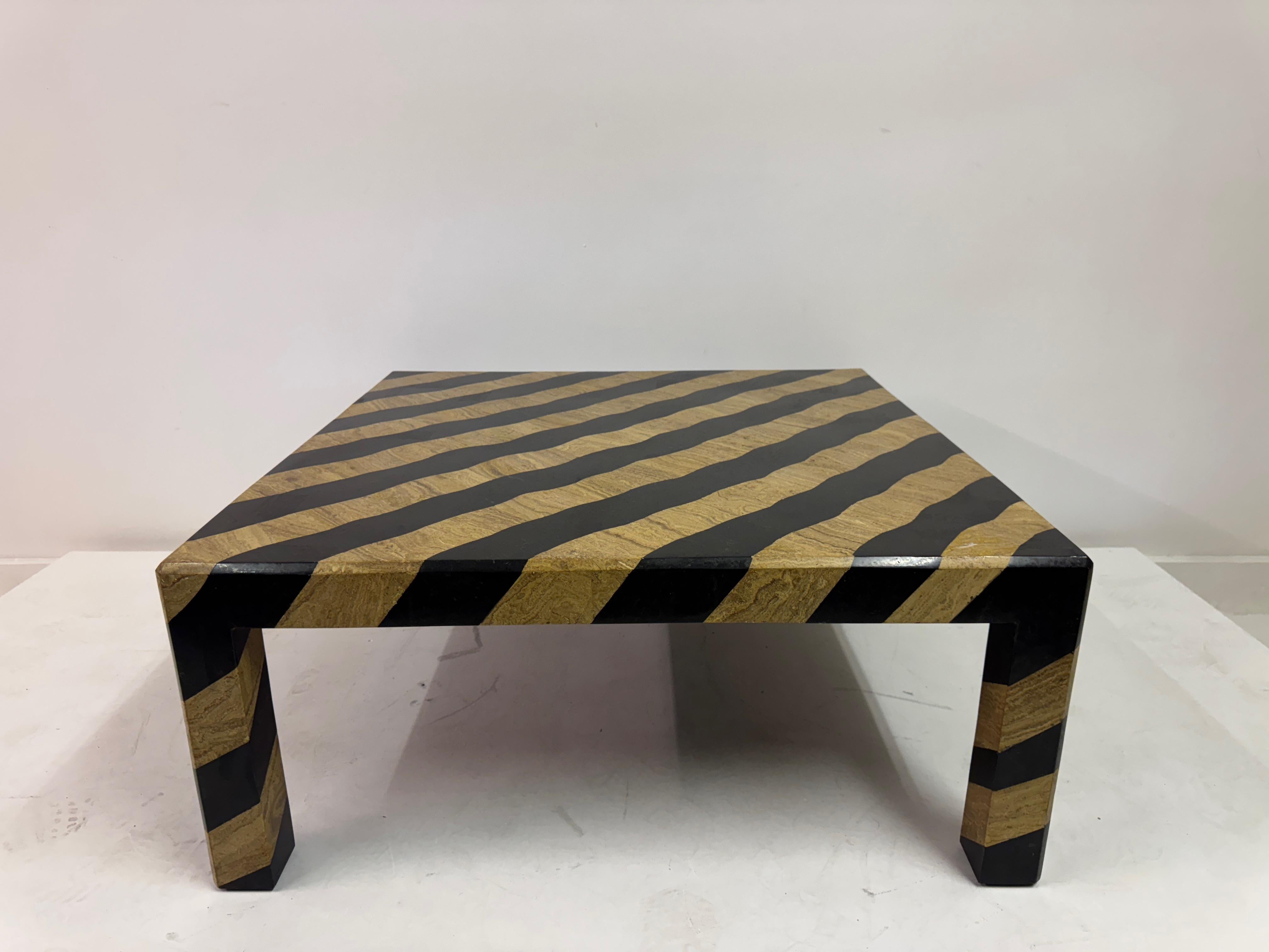 Post-Modern Zebra-Striped Tessellated Marble Coffee Table by Maitland-Smith, 1980s For Sale