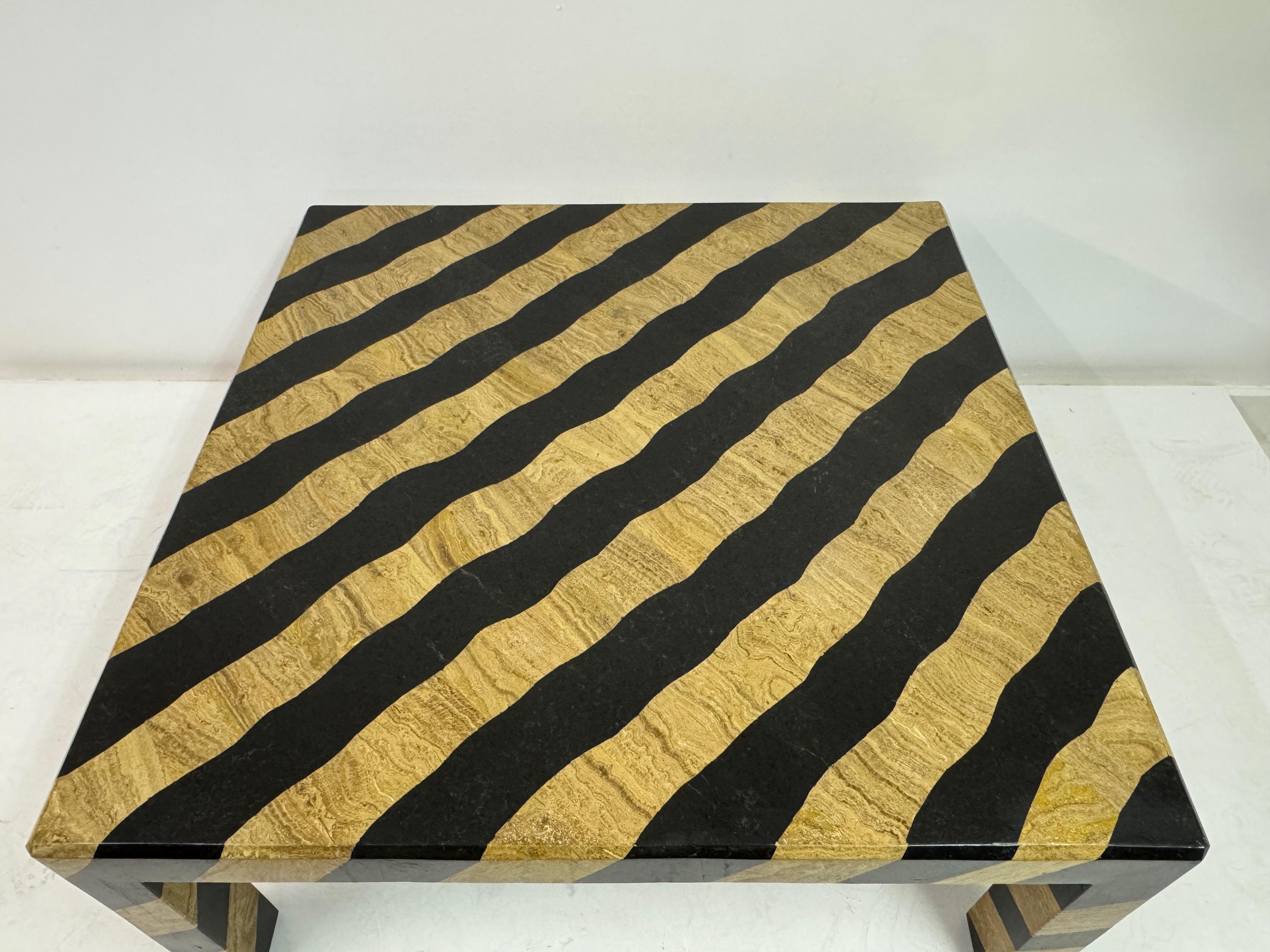 Zebra-Striped Tessellated Marble Coffee Table by Maitland-Smith, 1980s In Good Condition For Sale In London, London