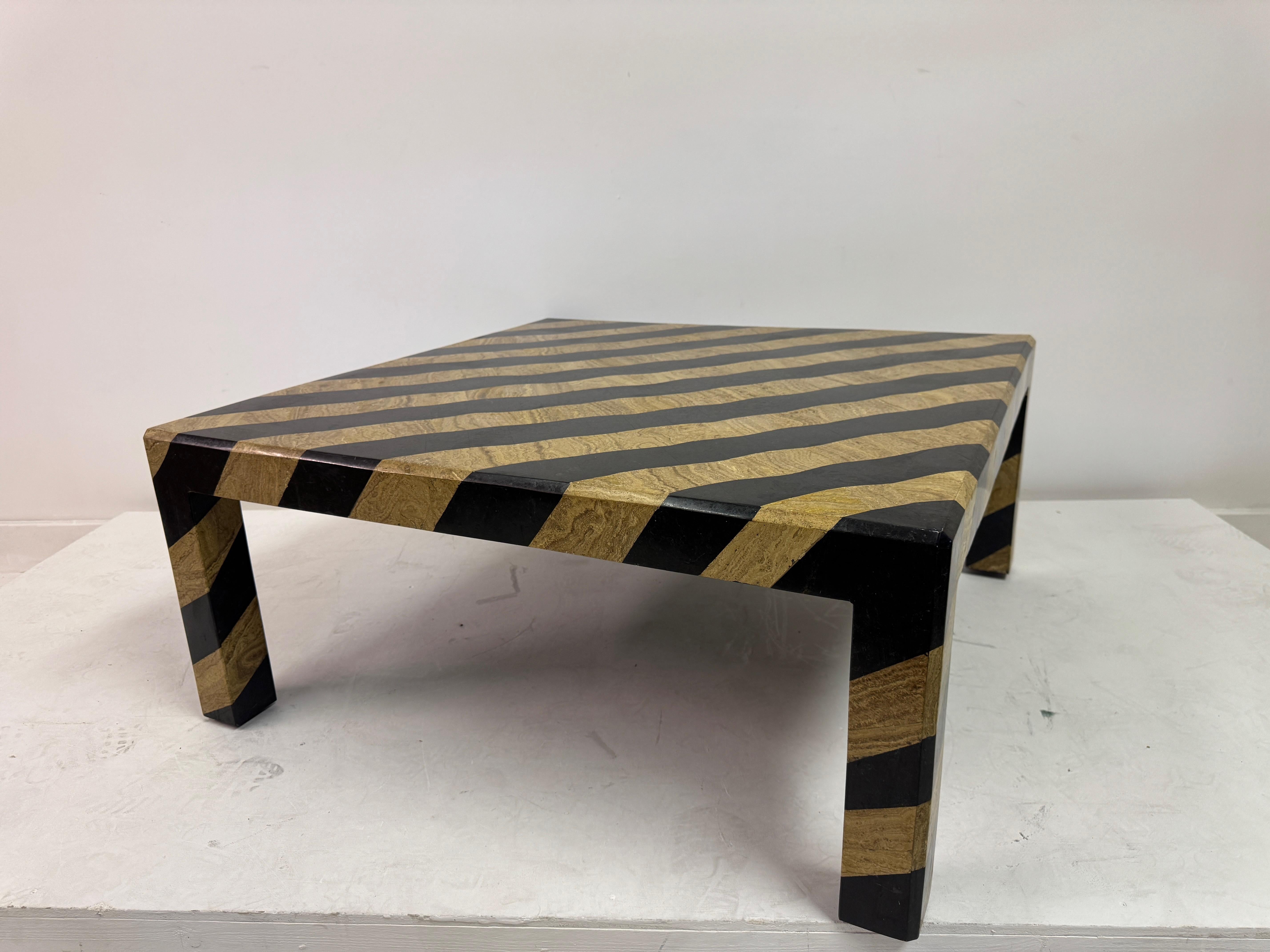 Zebra-Striped Tessellated Marble Coffee Table by Maitland-Smith, 1980s For Sale 1