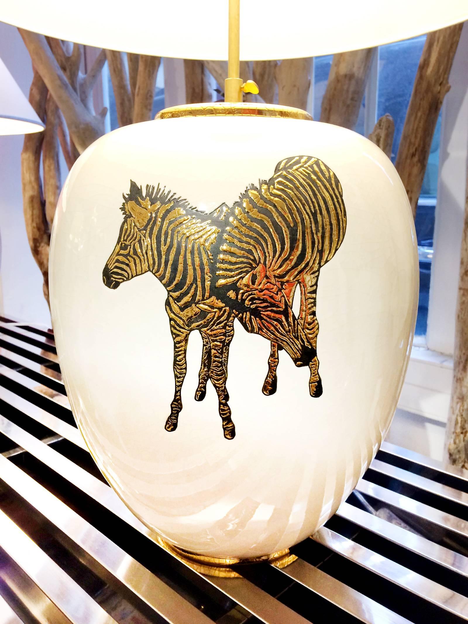 French Zebra Table Lamp in Emaux de Longwy, 2017 For Sale