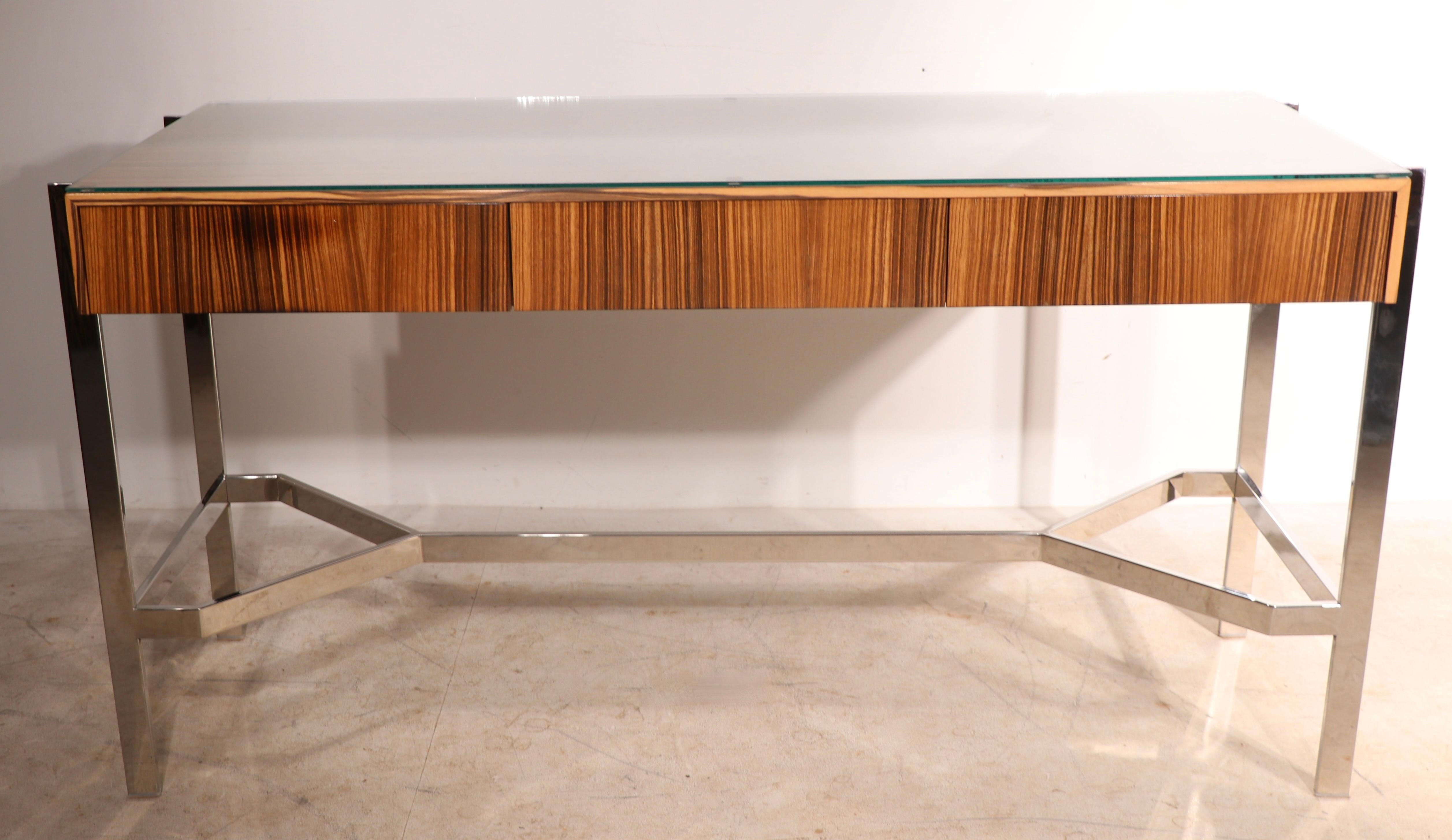 Zebra Wood and Chrome Writing Desk, ca. 1970’s In Good Condition For Sale In New York, NY
