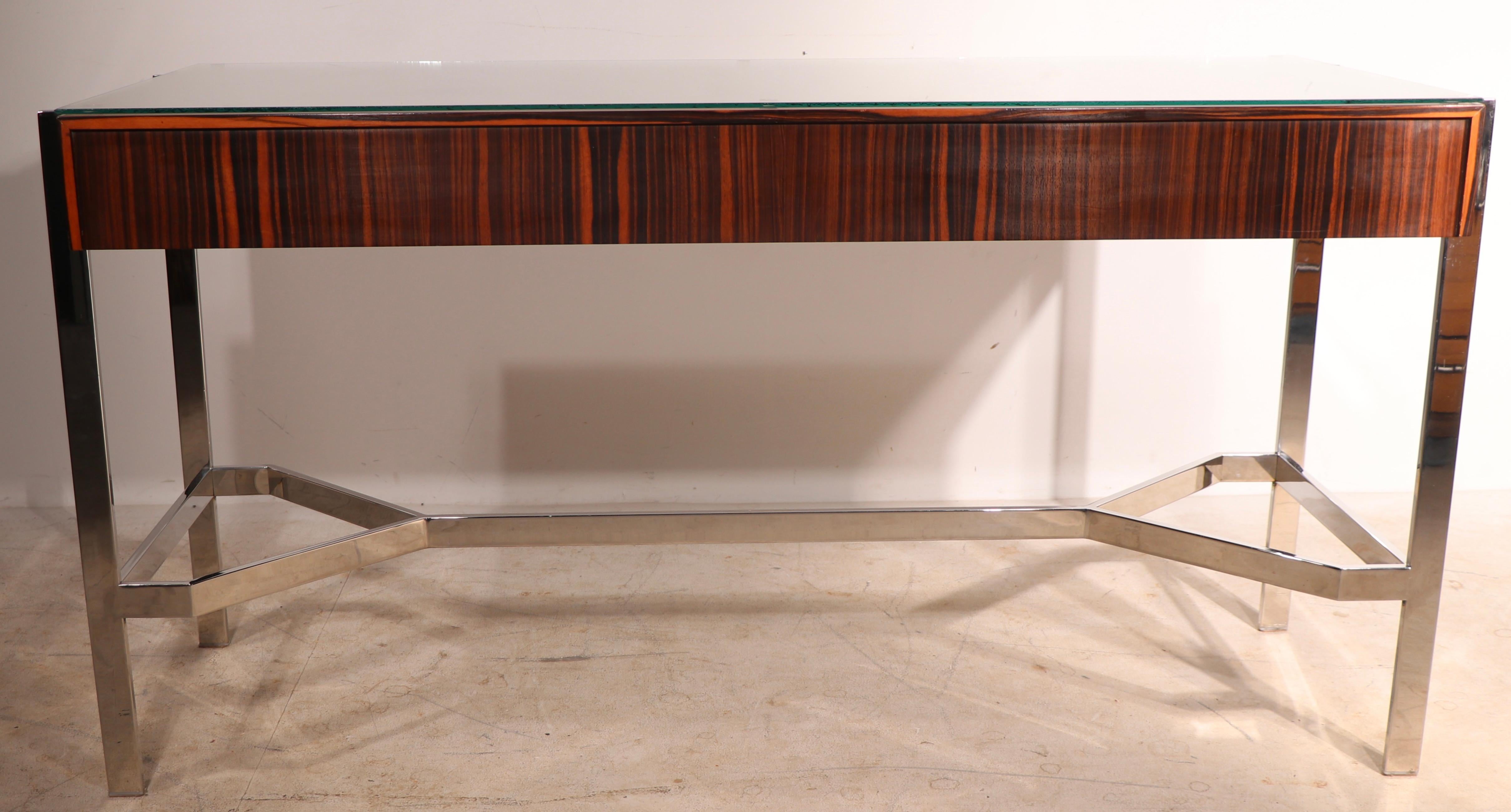 Late 20th Century Zebra Wood and Chrome Writing Desk, ca. 1970’s For Sale