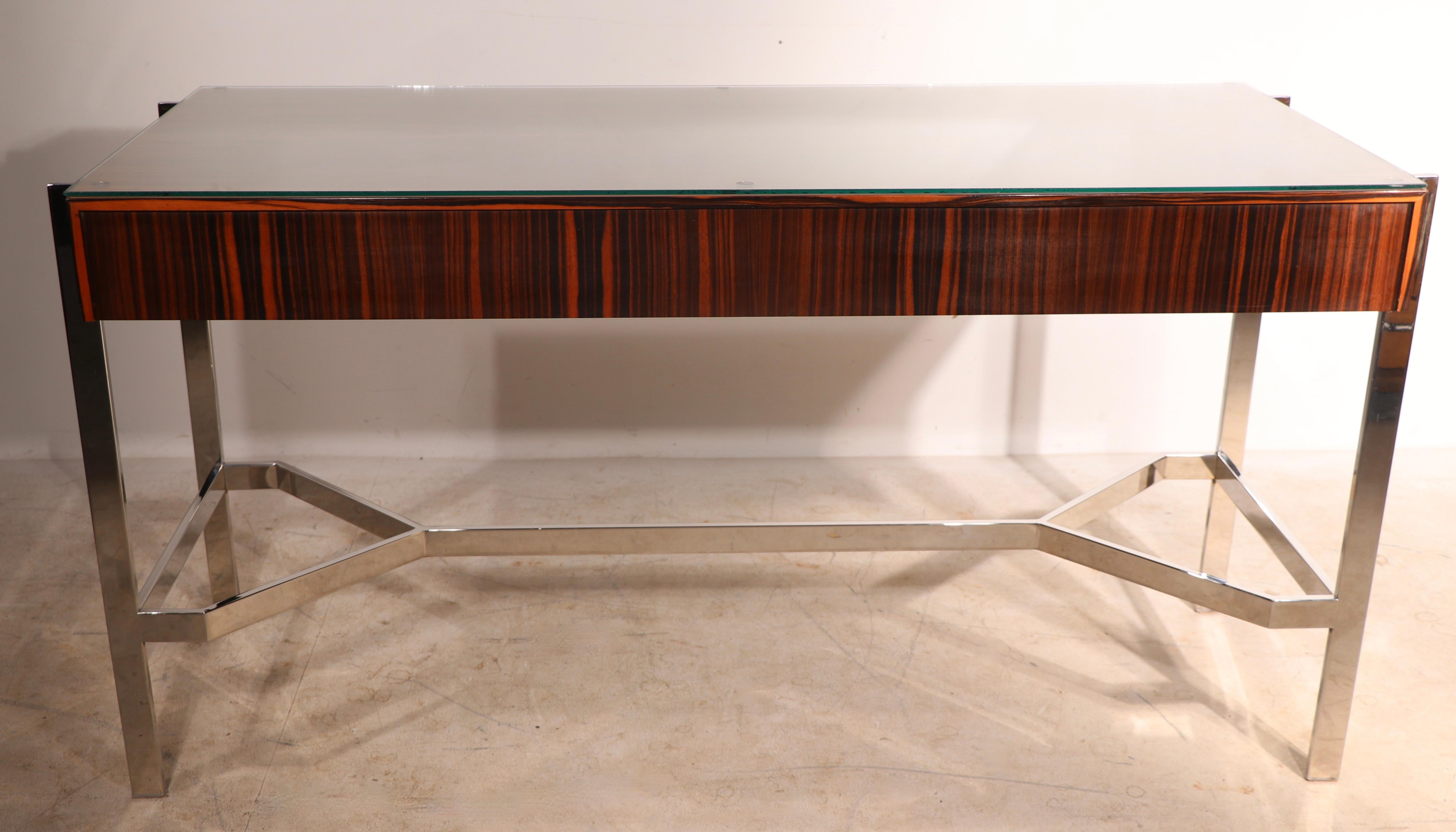 Zebra Wood and Chrome Writing Desk, ca. 1970’s For Sale 1