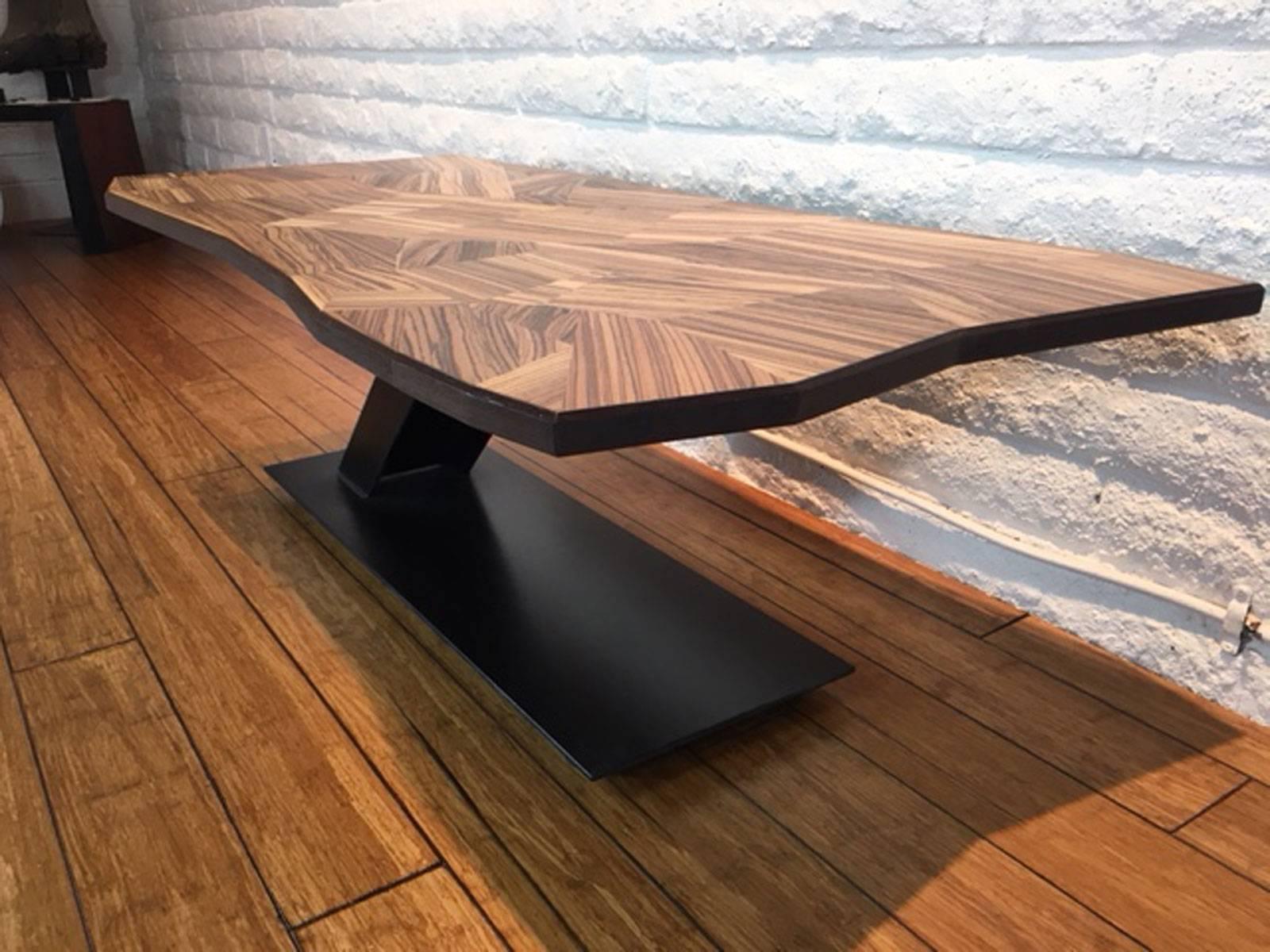 American Craftsman Zebrawood and Iron Coffee Table For Sale