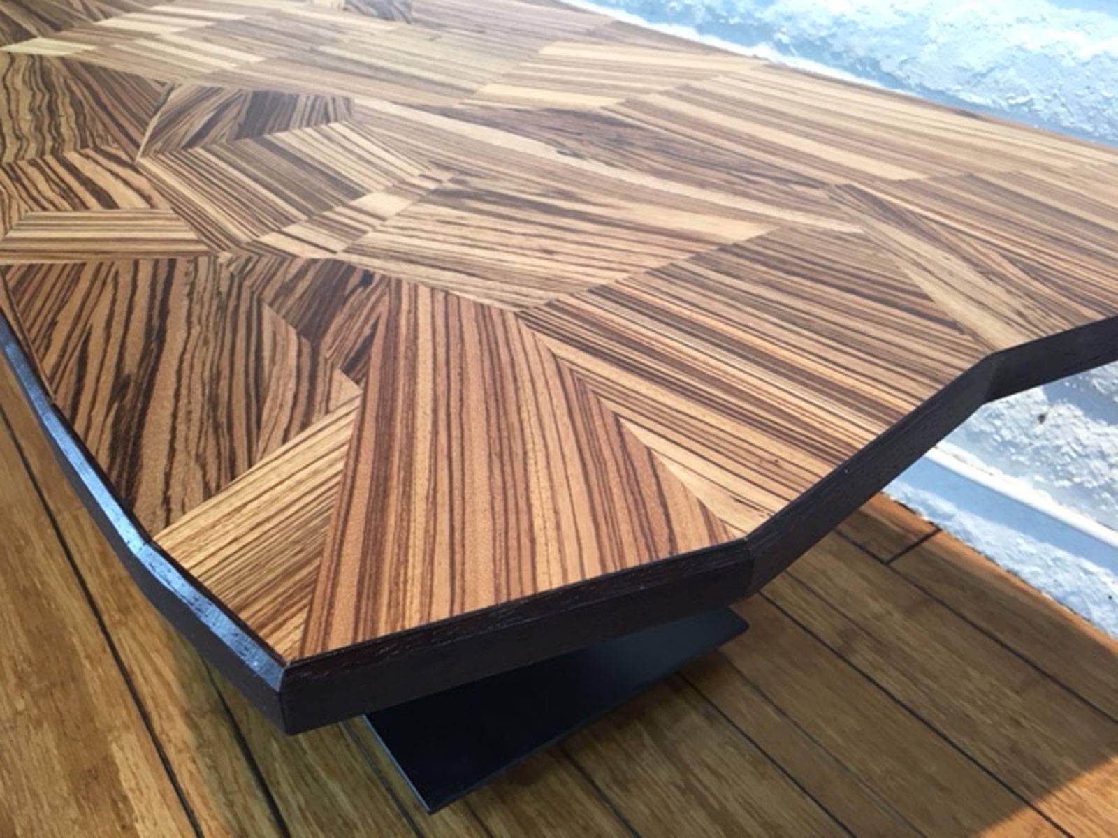Zebrawood and Iron Coffee Table In Excellent Condition For Sale In Phoenix, AZ