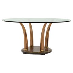 Vintage Zebra Wood Faux Tusk Dining Table With Glass Top