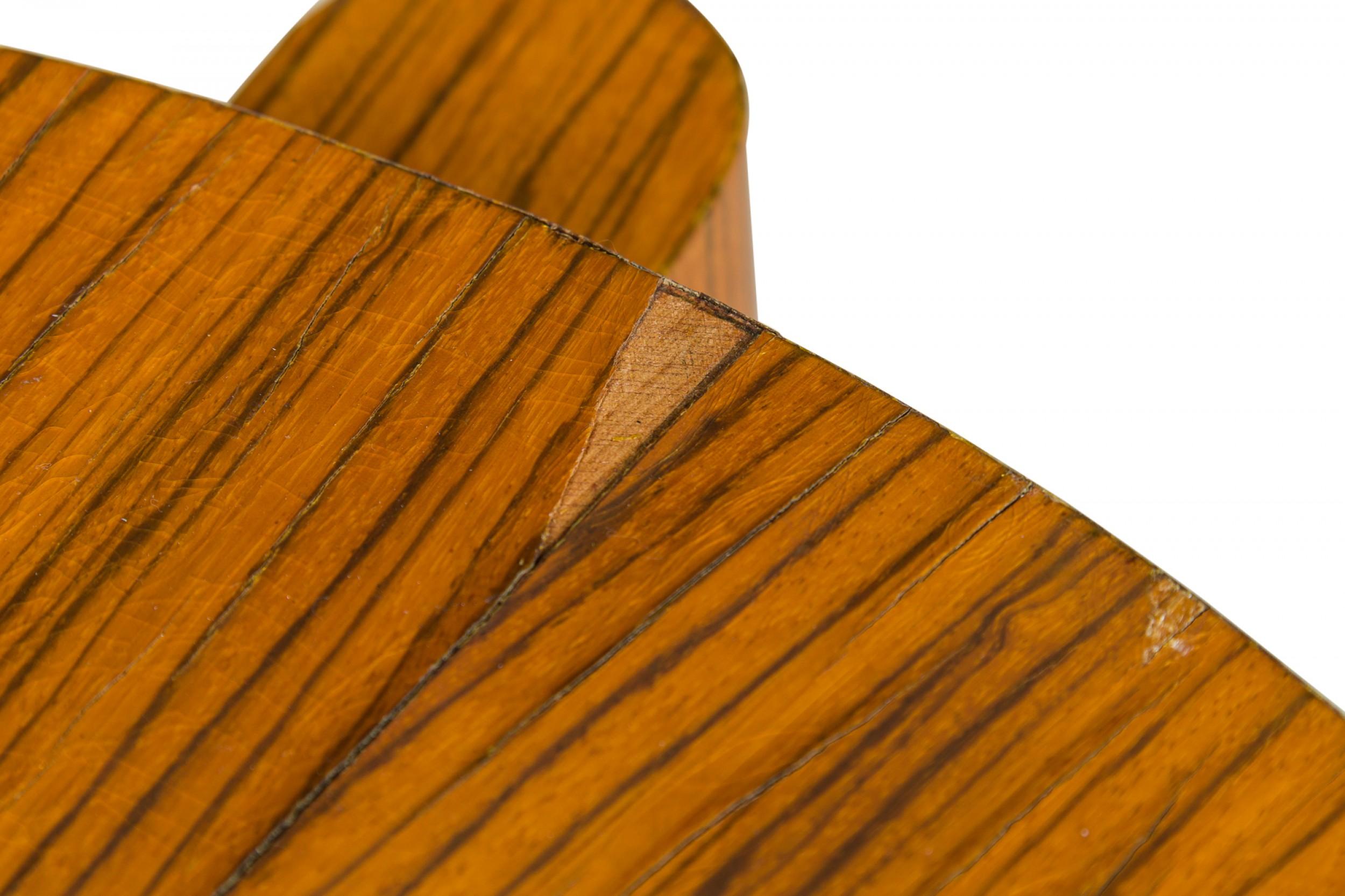 Zebra Wood Occasional Table & 4 Wedge Stools For Sale 4