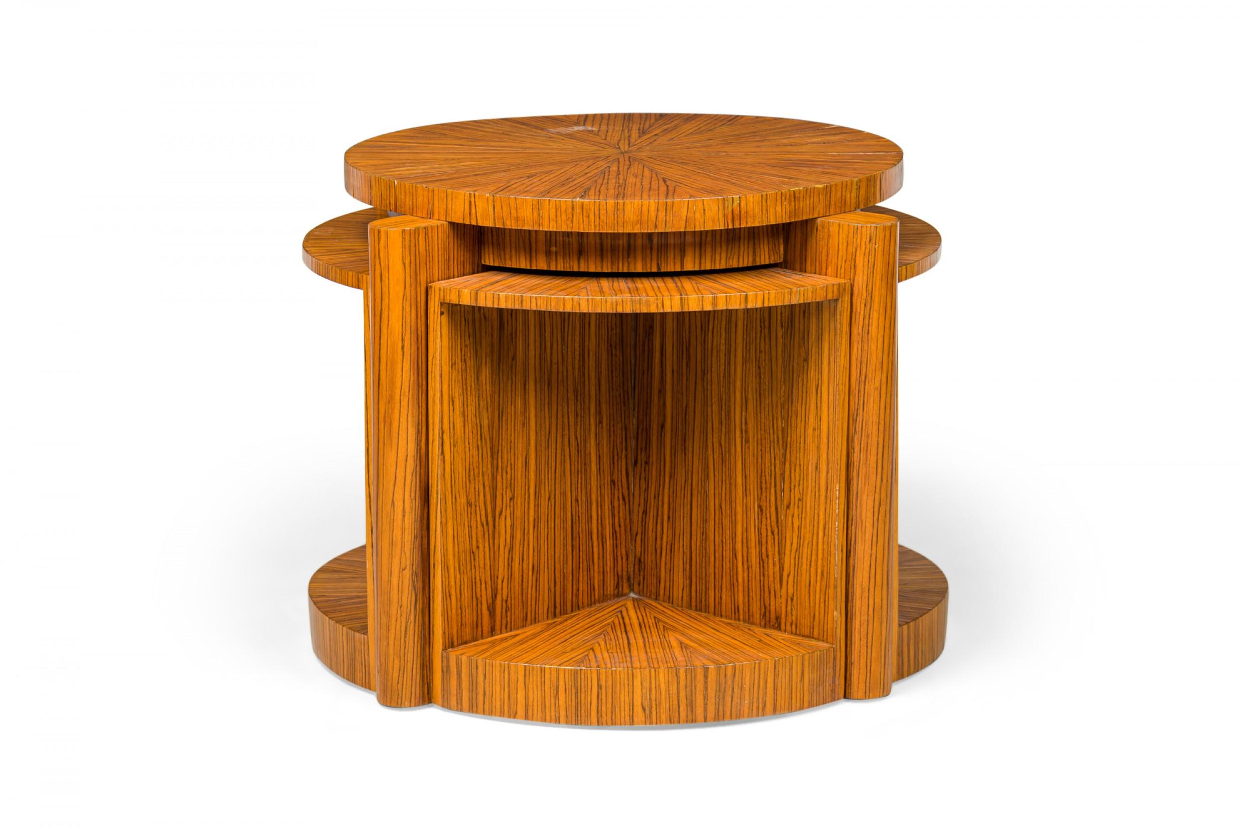 Zebra Wood Occasional Table & 4 Wedge Stools For Sale 5