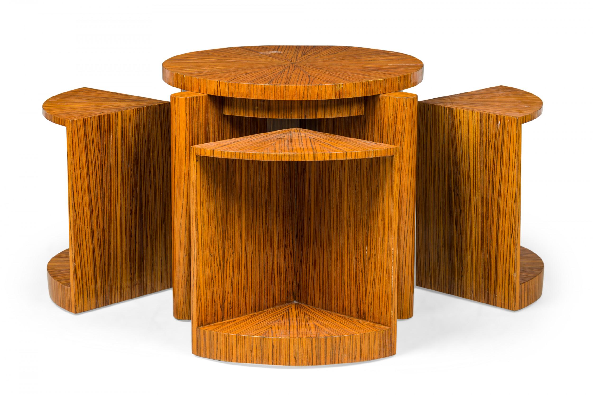 Zebra Wood Occasional Table & 4 Wedge Stools For Sale 6