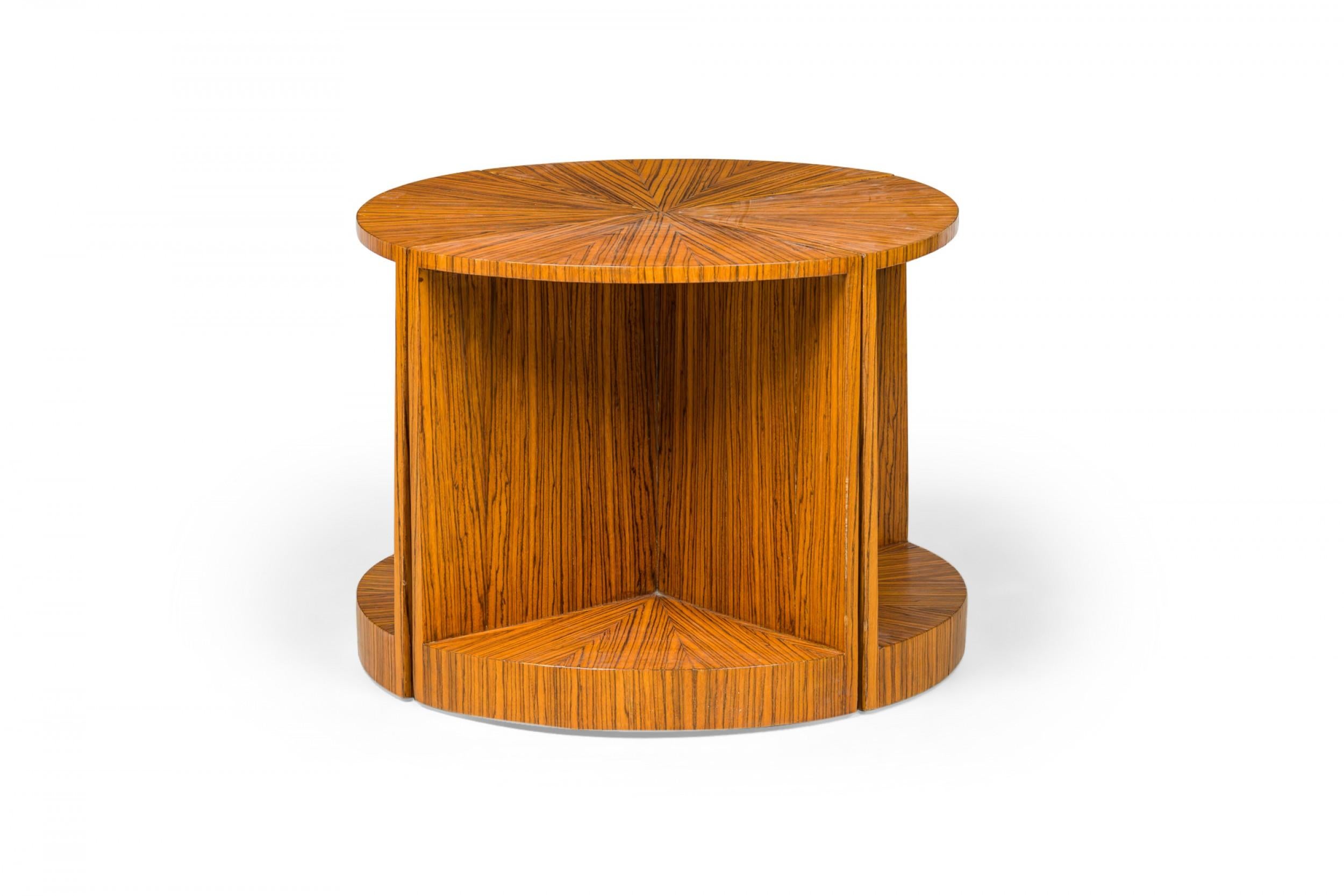 Zebra Wood Occasional Table & 4 Wedge Stools For Sale 7