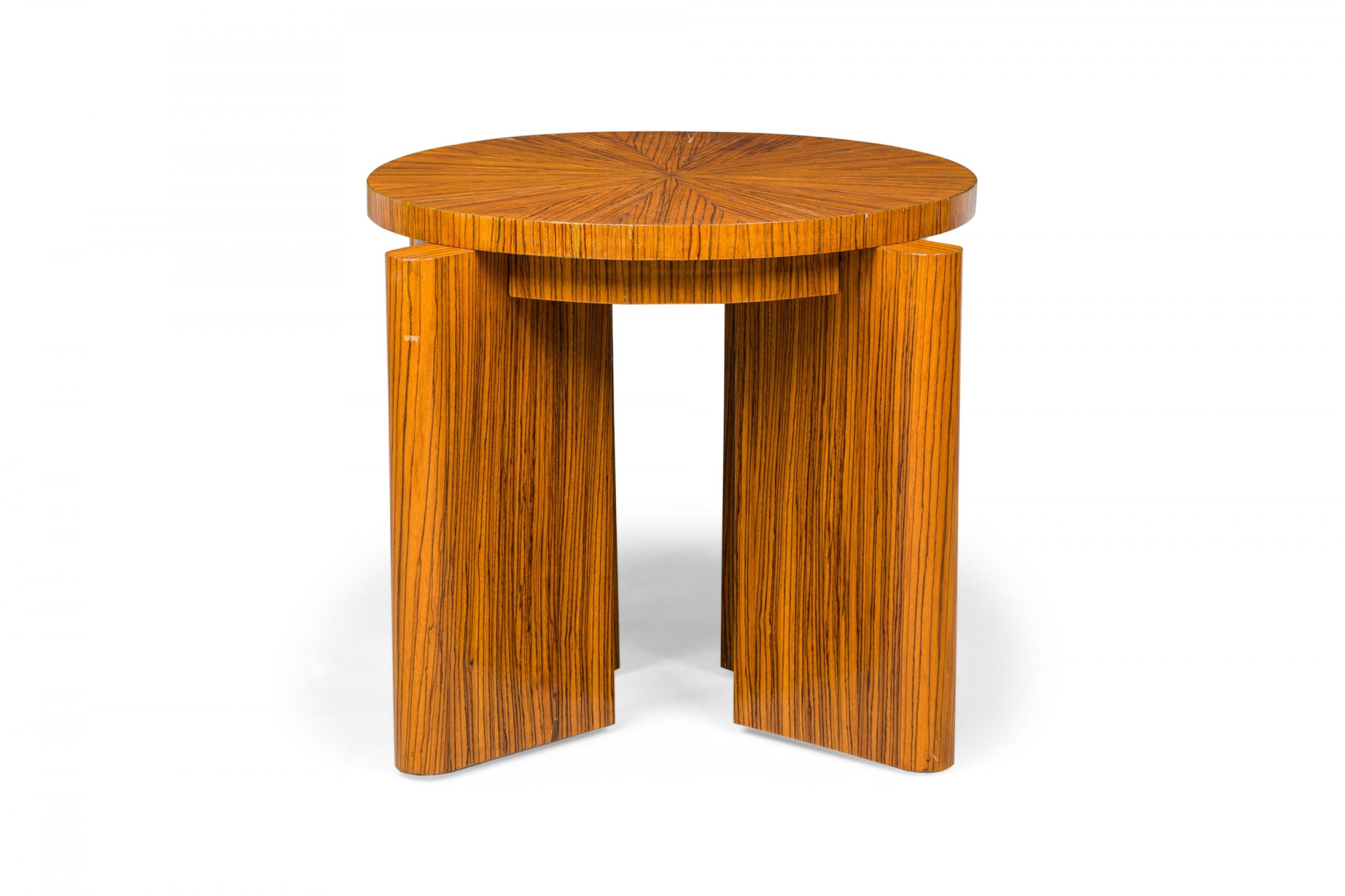 Mid-Century Modern Zebra Wood Occasional Table & 4 Wedge Stools For Sale