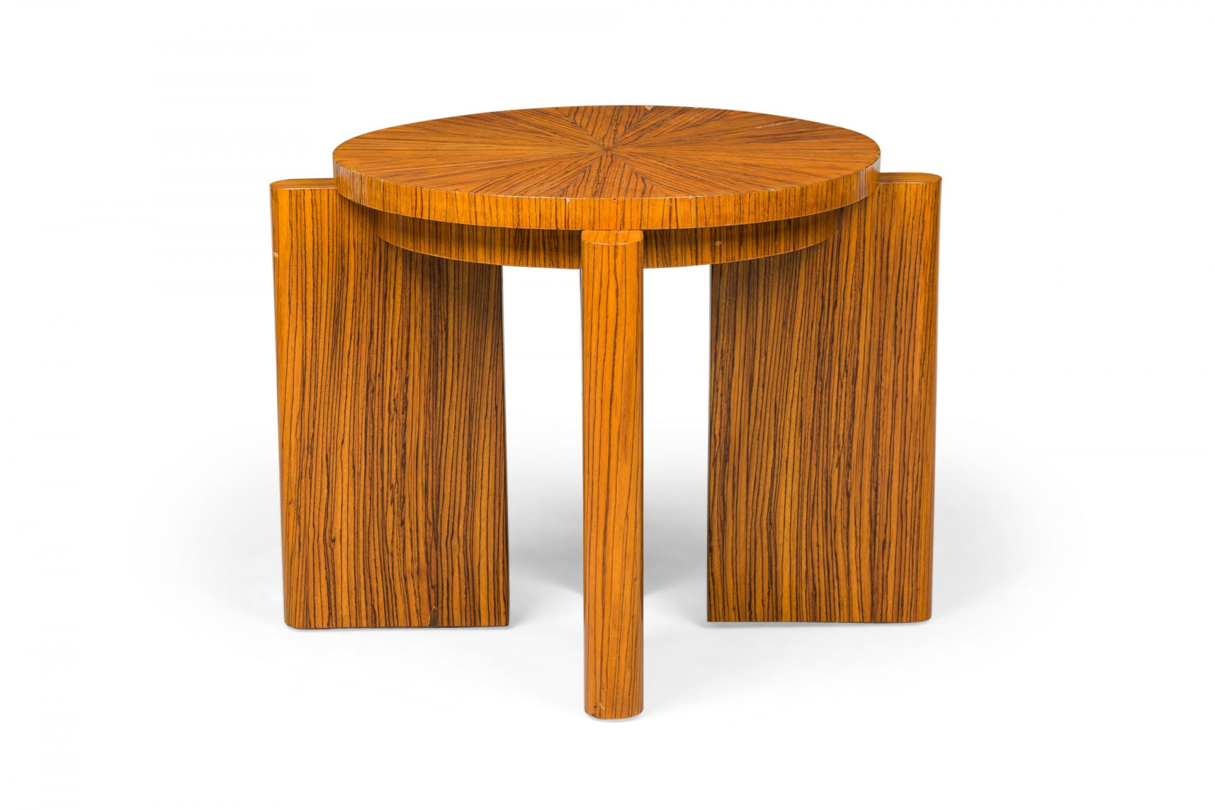 American Zebra Wood Occasional Table & 4 Wedge Stools For Sale