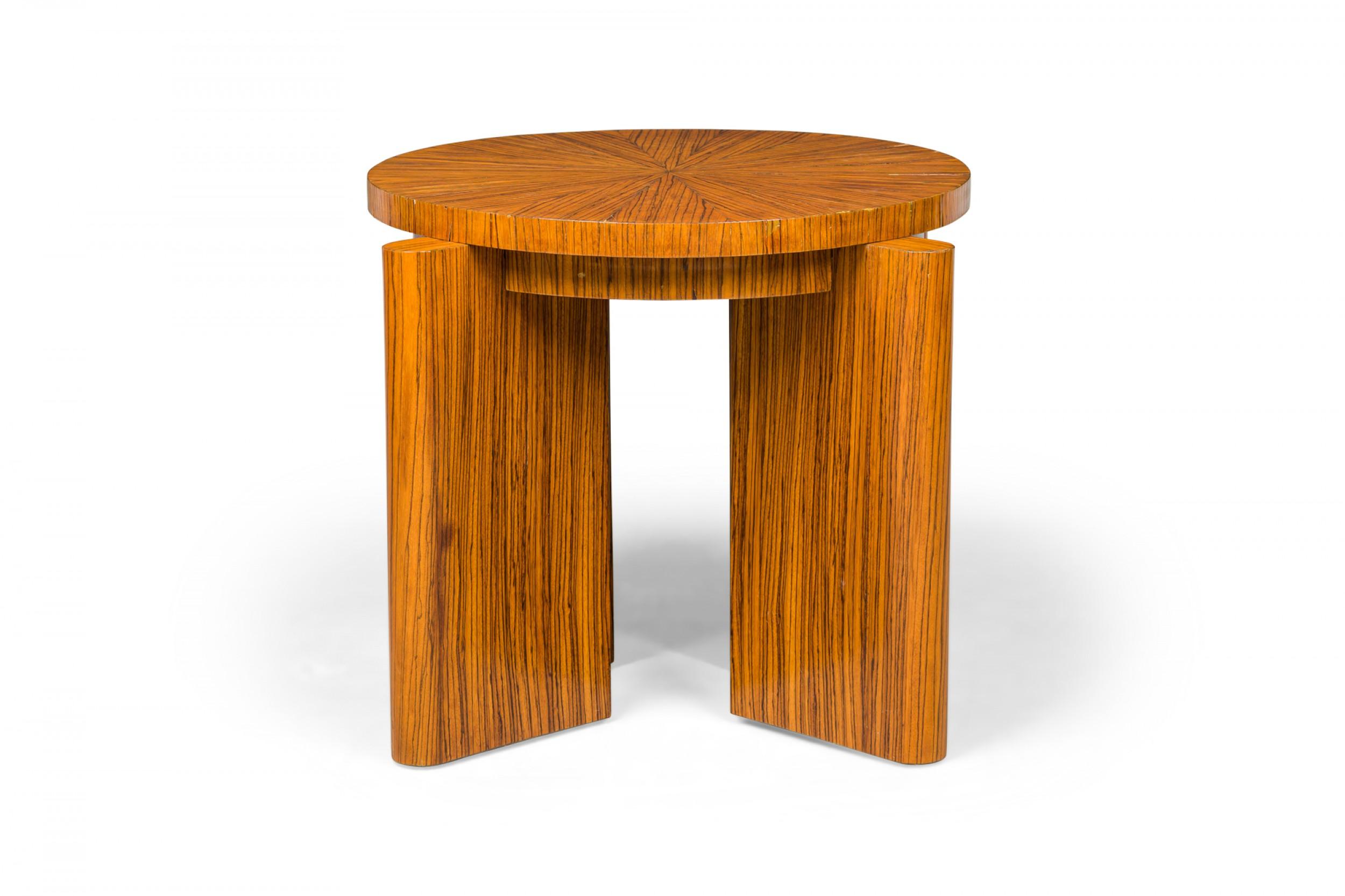 Veneer Zebra Wood Occasional Table & 4 Wedge Stools For Sale