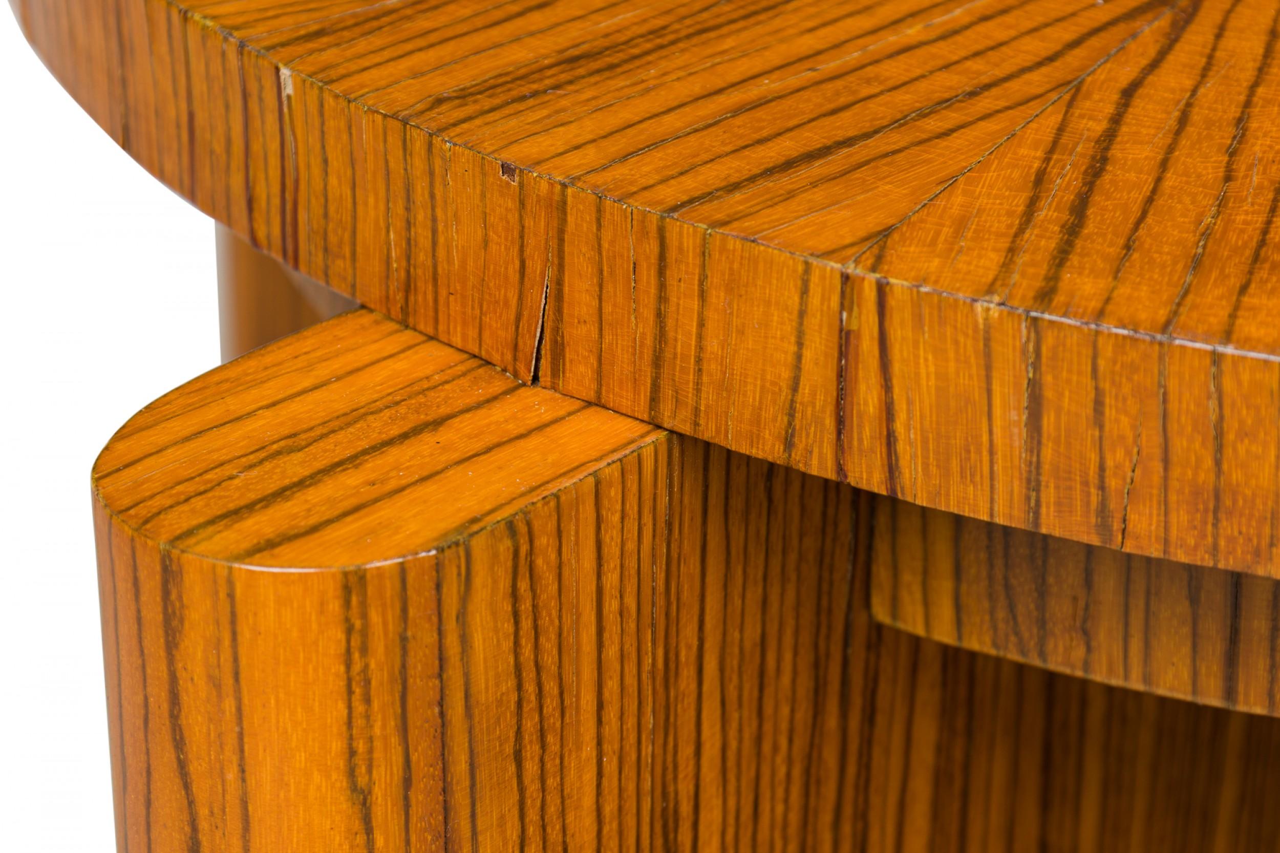 Zebra Wood Occasional Table & 4 Wedge Stools In Good Condition For Sale In Queens, NY