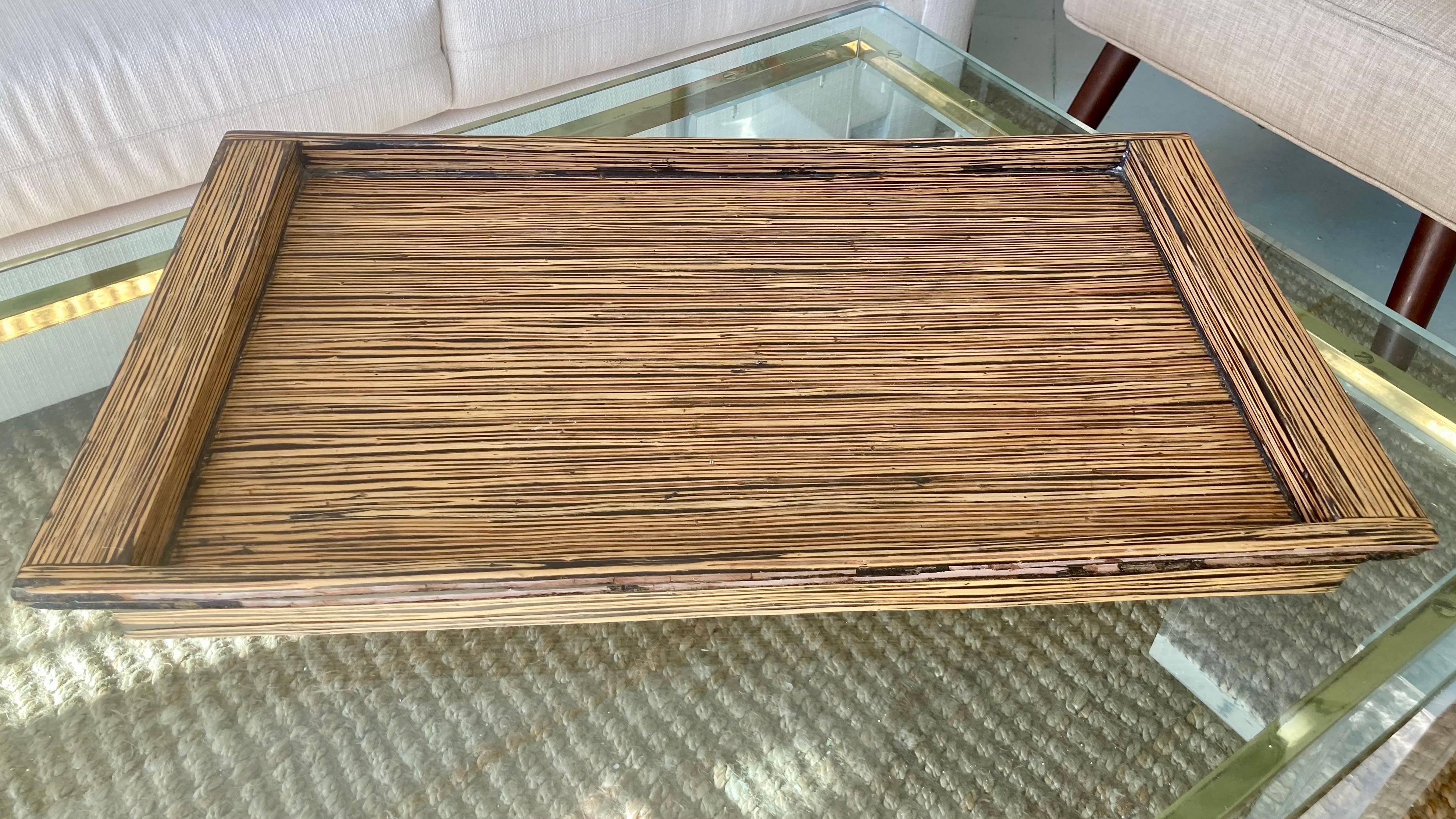 Modern Zebra Wood Vintage Marquetry Tray For Sale