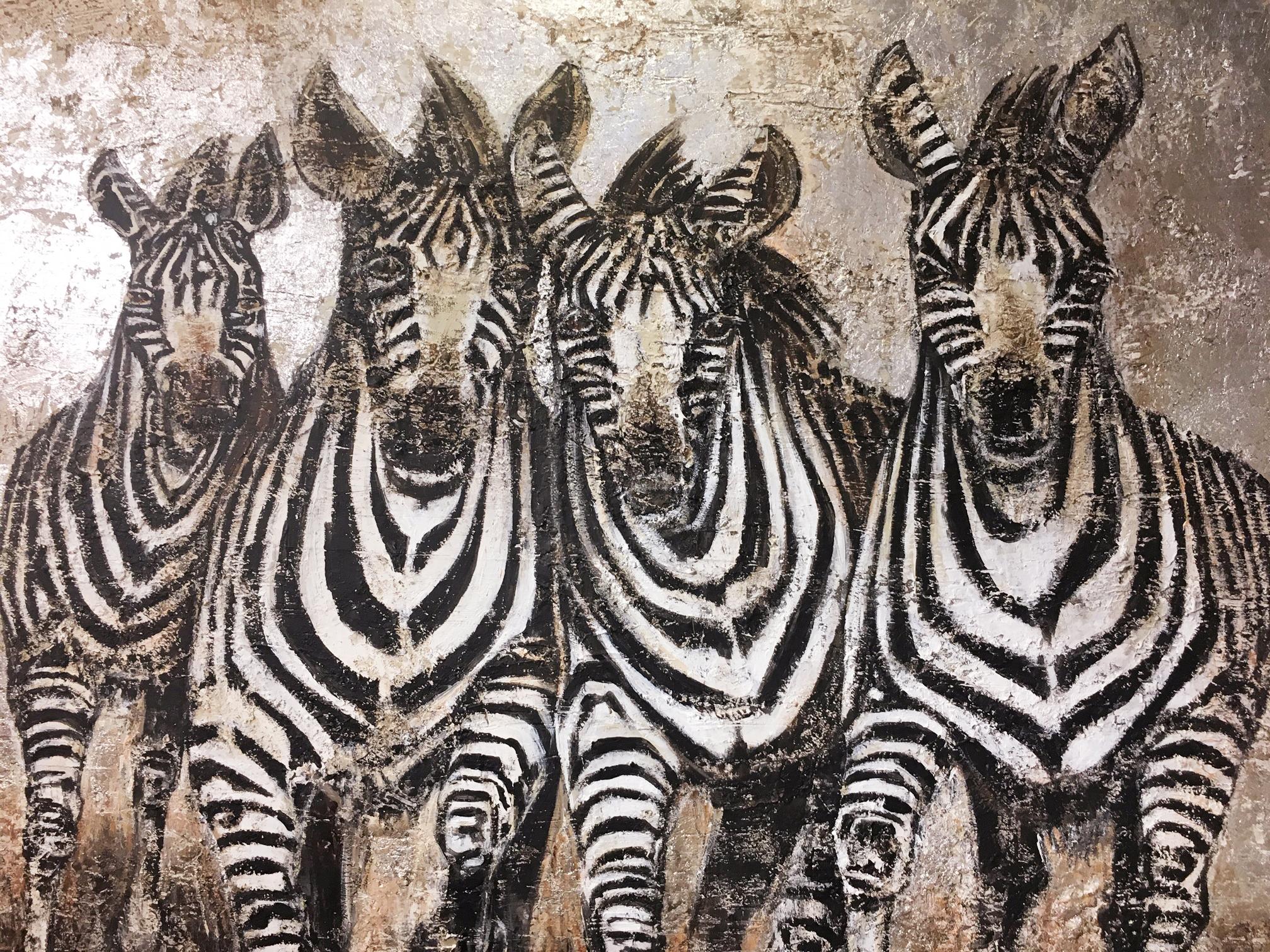 Hand-Crafted Zebras Painting For Sale
