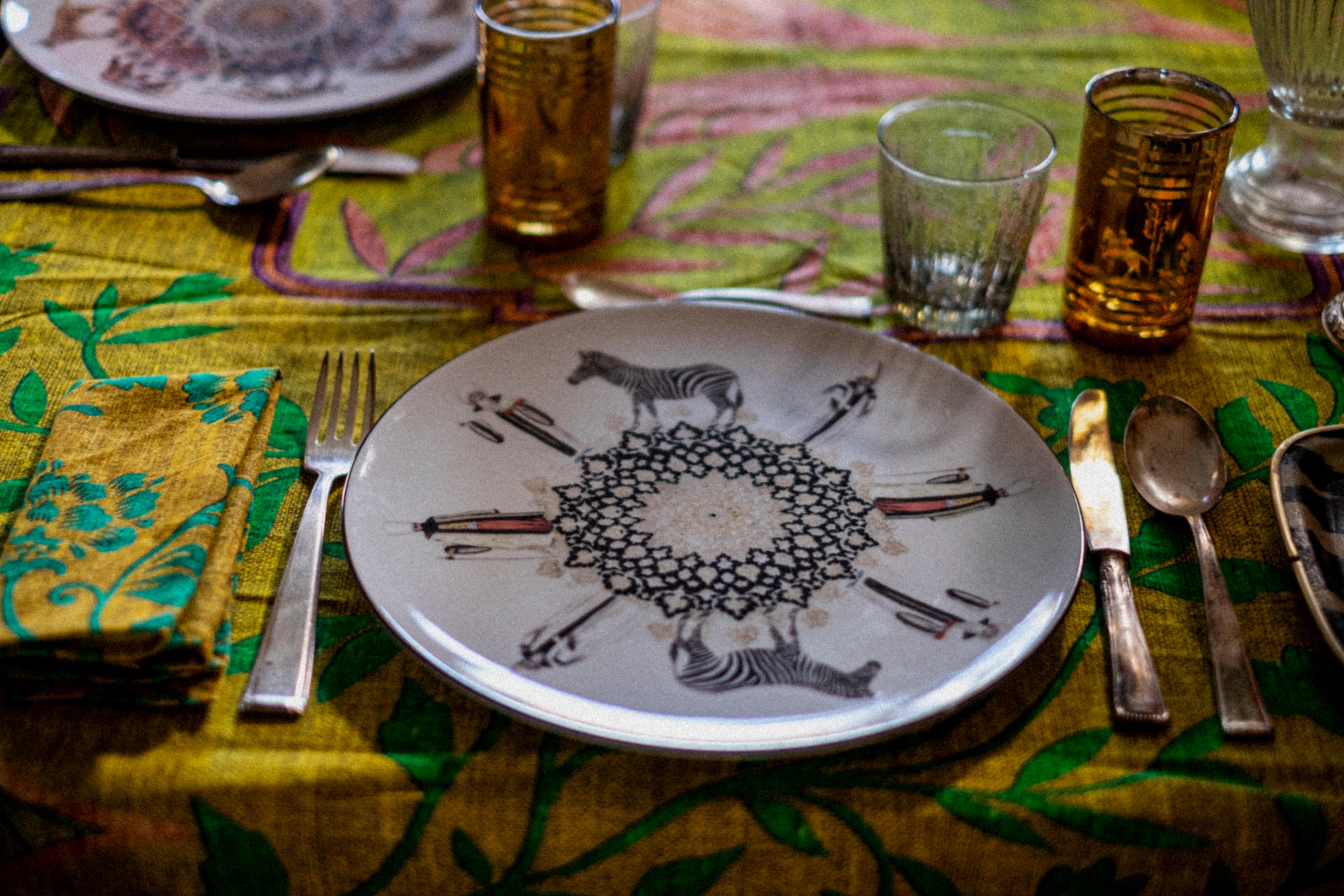 Contemporary Zebras Porcelain Dinner Plate by Vito Nesta for Les-Ottomans For Sale