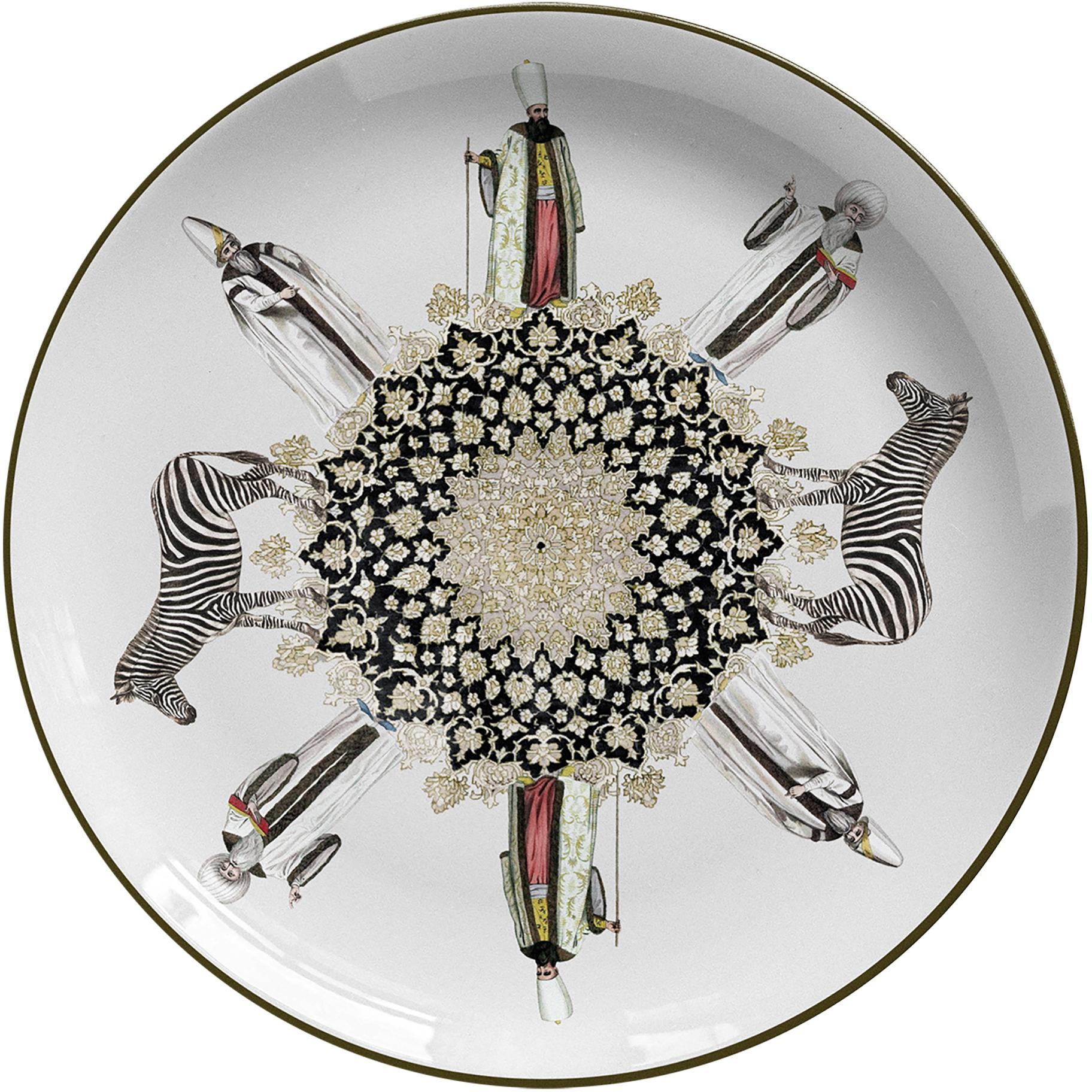 Zebras Porcelain Dinner Plate by Vito Nesta for Les-Ottomans For Sale