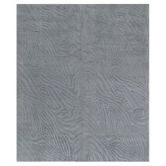 "Zebrato" Contemporary Abstract Animal-Print Slate Gray Banana Silk Carpet