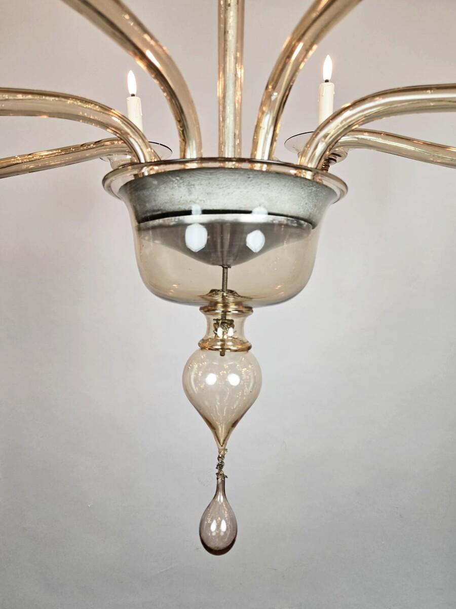 Zecchin, araña de Murano con candelabros de cristal ahumado, años 20 en Bueno estado para la venta en Brussels, BE