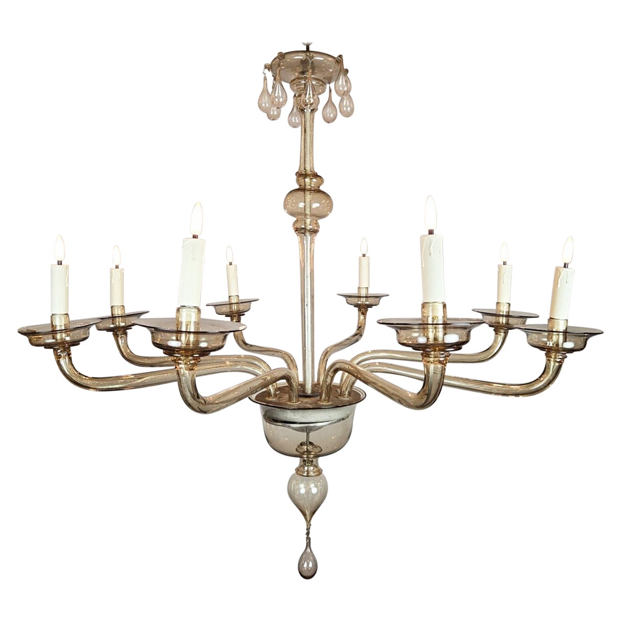 Zecchin, araña de Murano con candelabros de cristal ahumado, años 20 en venta