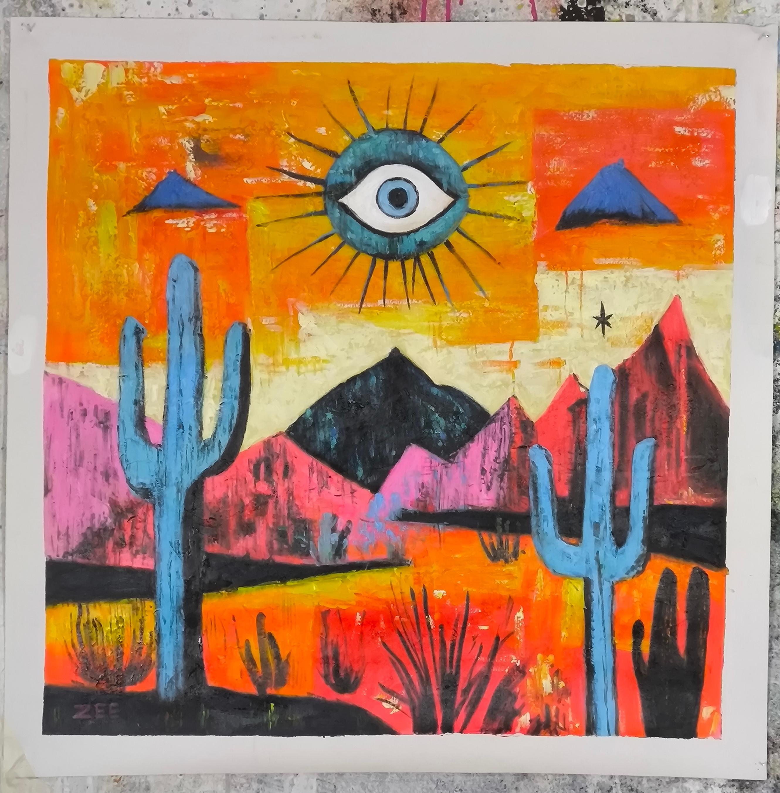 OPEN EYE - Beige Landscape Painting by ZEE