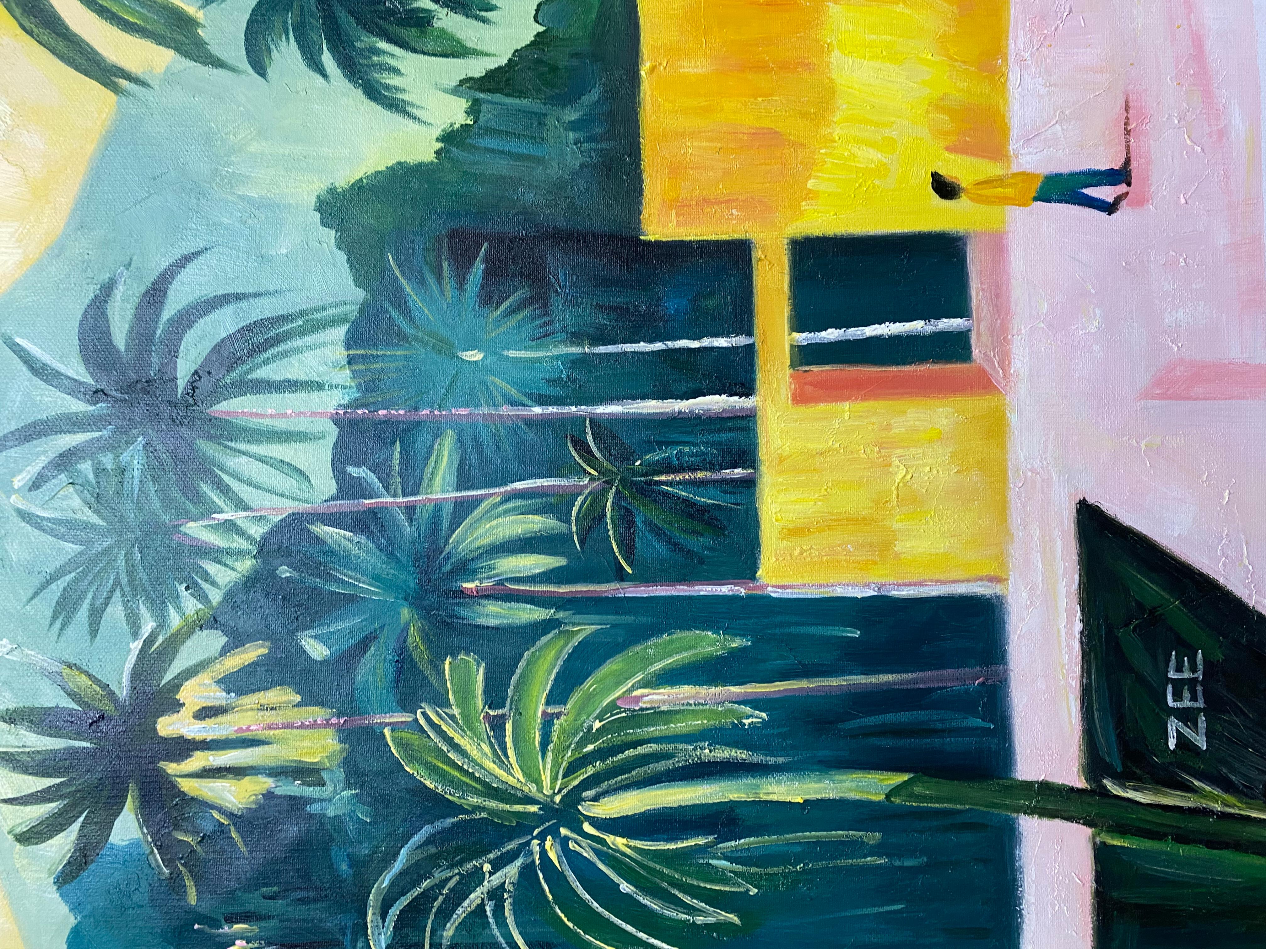 PALM HOUSE - Beige Figurative Painting by ZEE