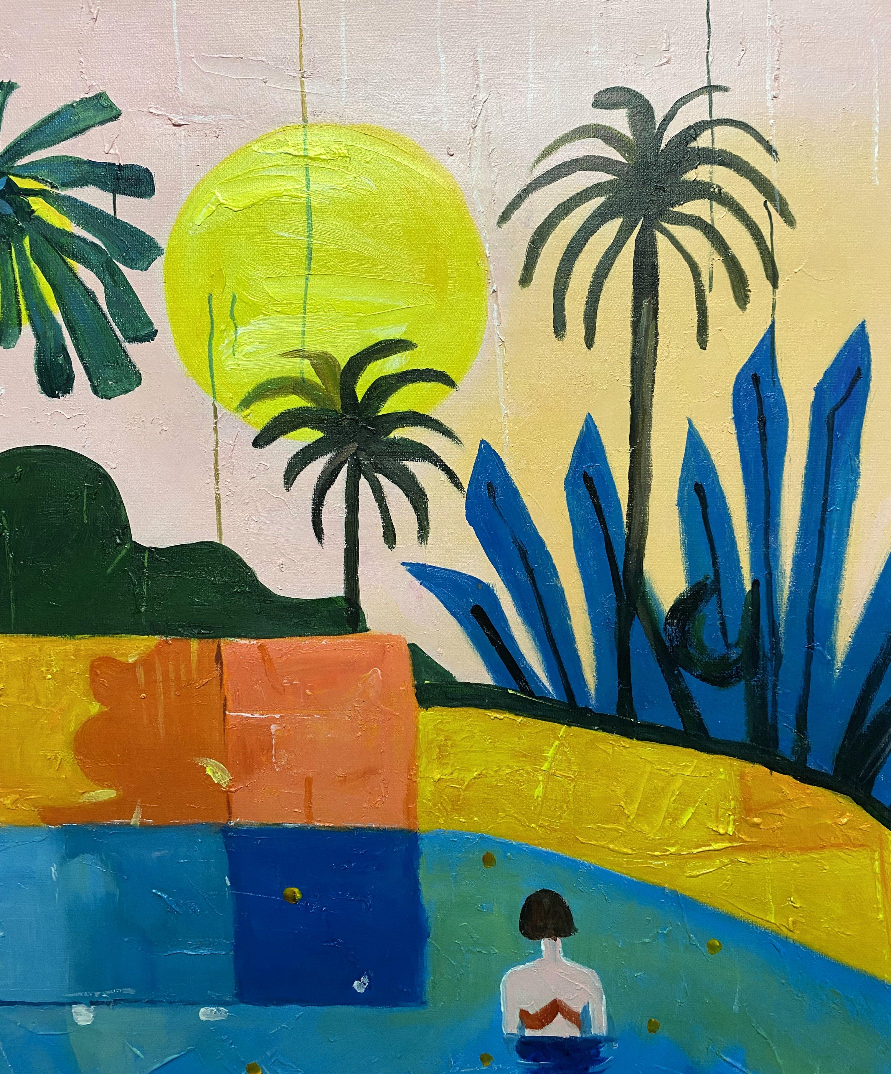 PALM HOUSE - Blue Landscape Painting by ZEE