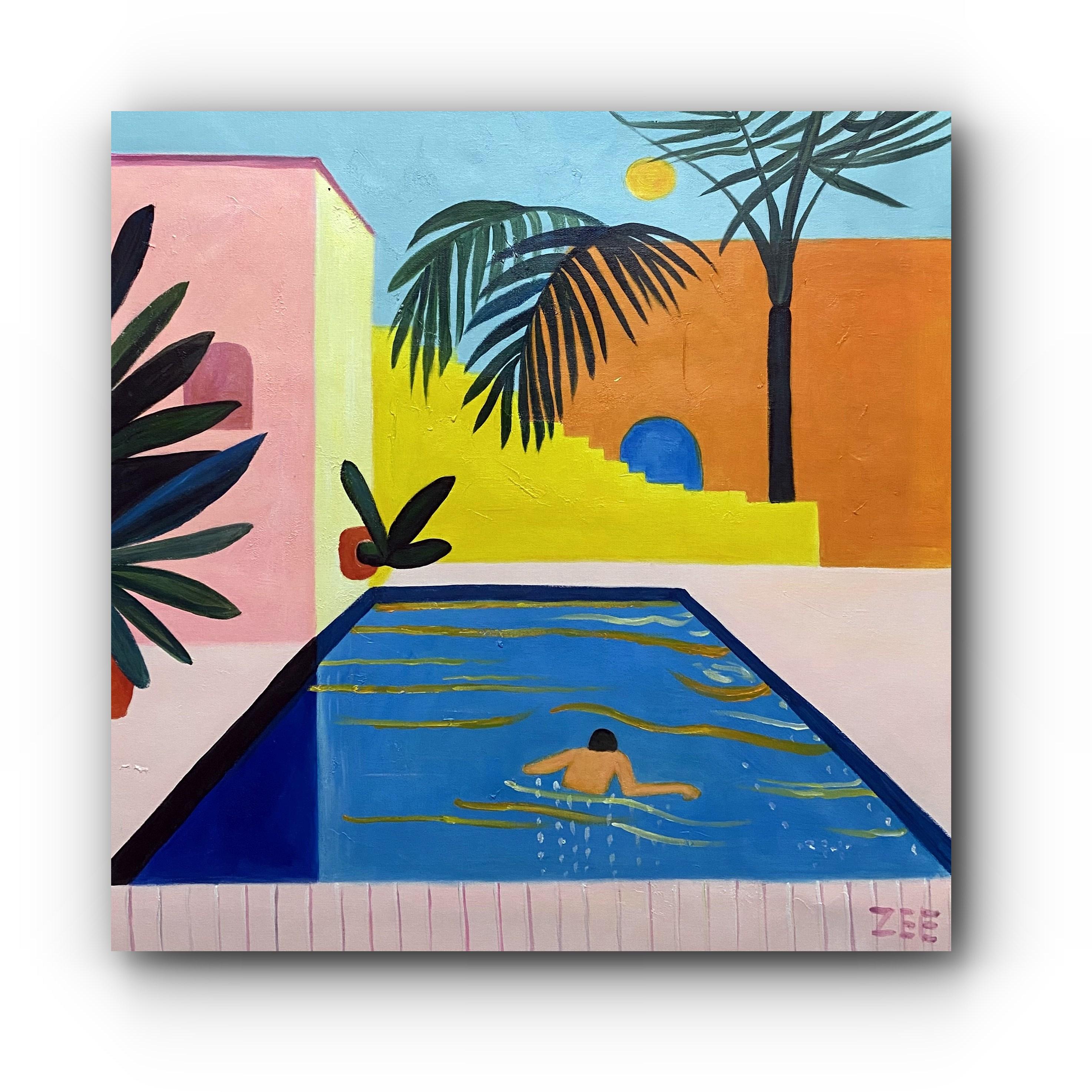 SONNENAUFGANG IM SCHWIMMBAD – Painting von ZEE