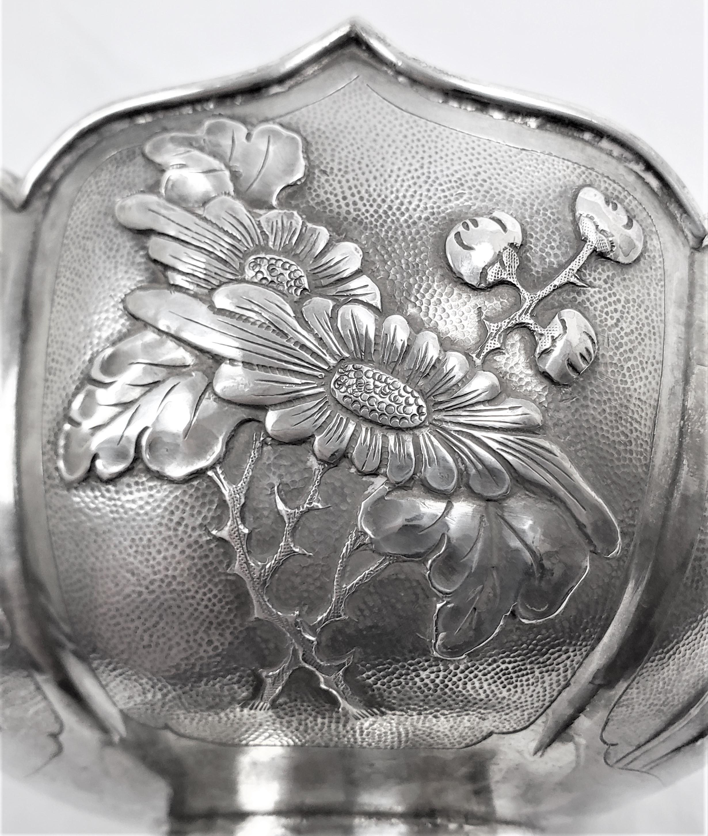 Zee Sung Signed Chinese Export Antique Chased Silver Presentation Bowl & Stand For Sale 8